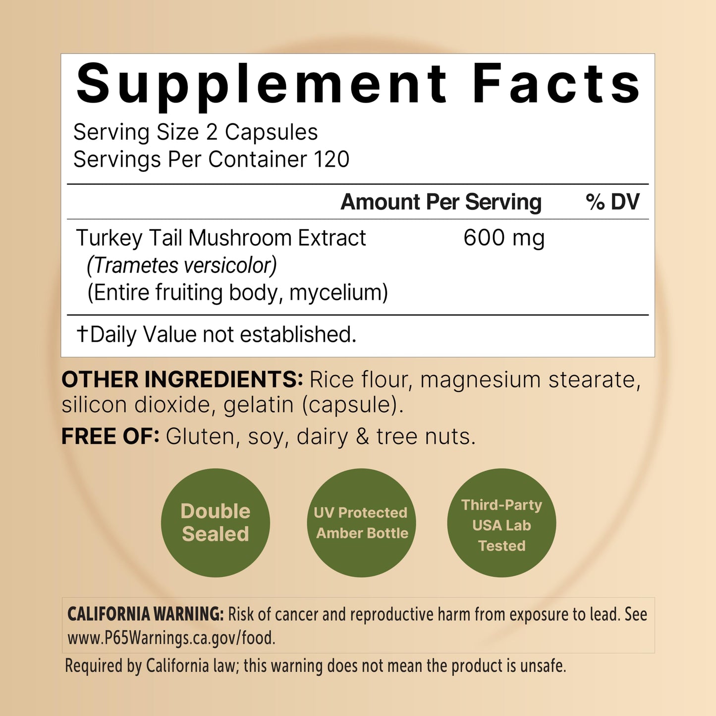 NatureBell Turkey Tail Mushroom Extract Capsule, 600mg Per Serving, 240 Count