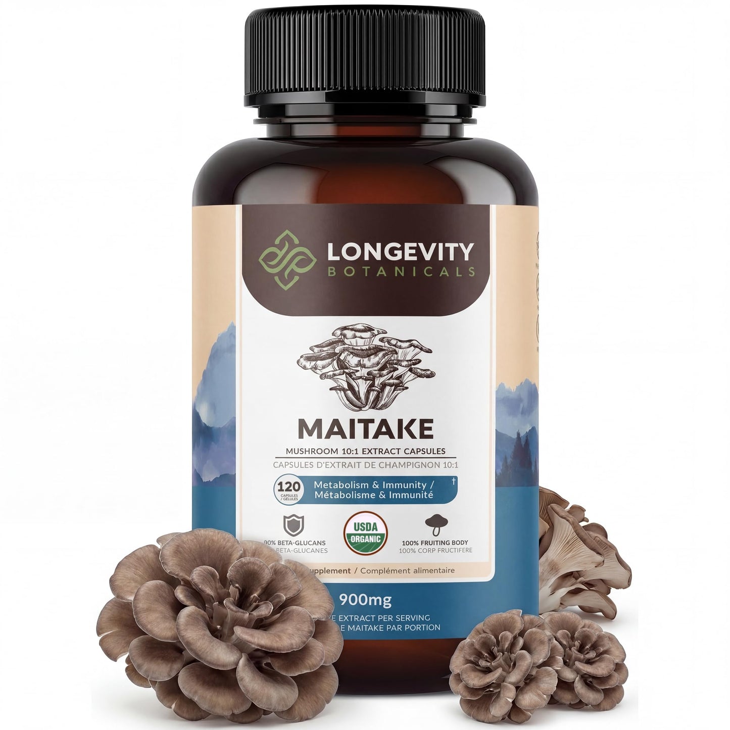 Longevity Botanicals Organic Maitake Mushroom Capsules 120 Count