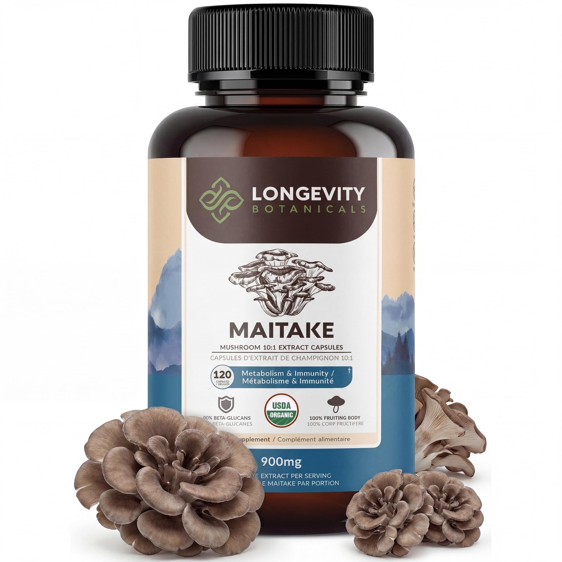 Longevity Botanicals Organic Maitake Mushroom Capsules 120 Count