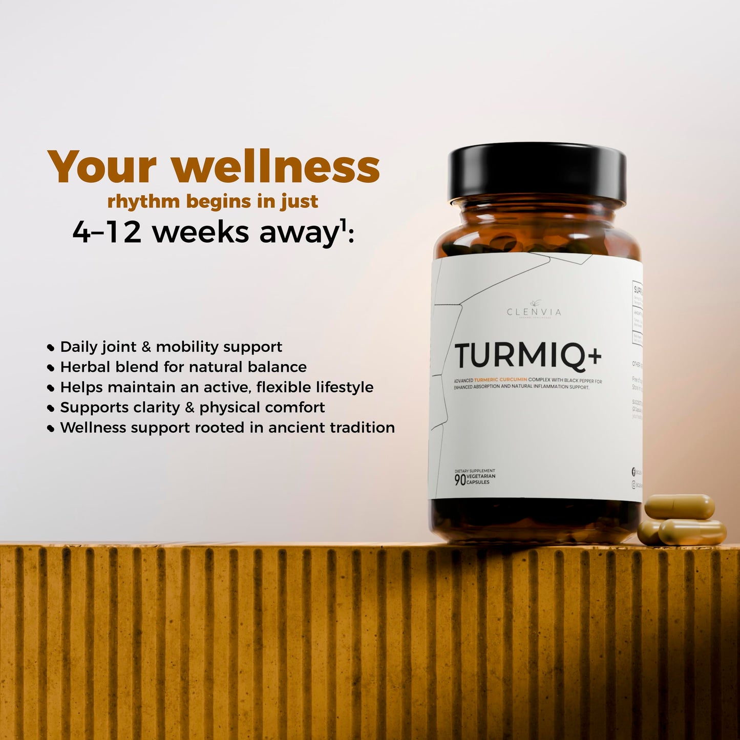 CLENVIA Turmiq Plus Turmeric Curcumin Supplement with Black Pepper 1000mg High-Strength Formula 95% Curcuminoids Capsules, 90 Count