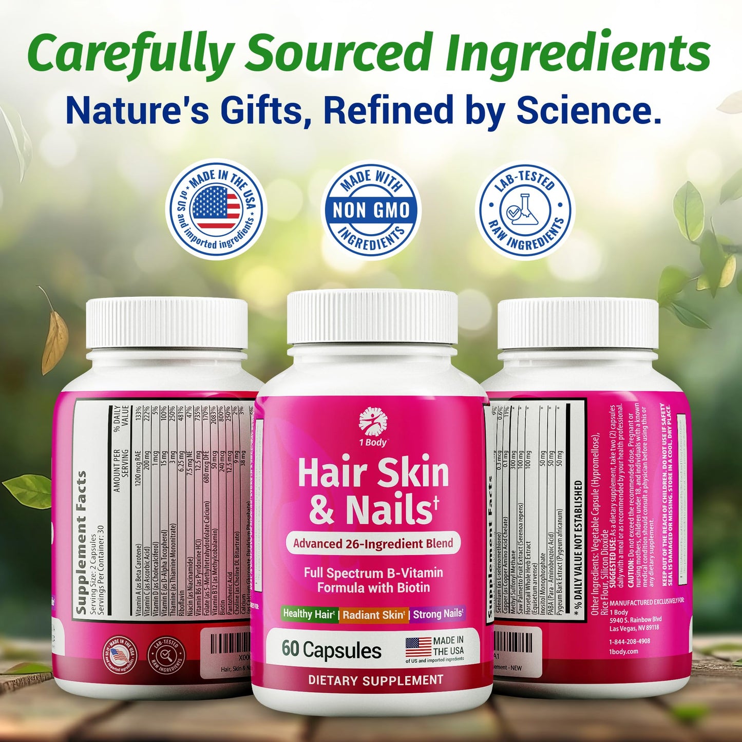 1 Body Hair Skin and Nails Vitamins with Biotin Capsule, 60 Capsules