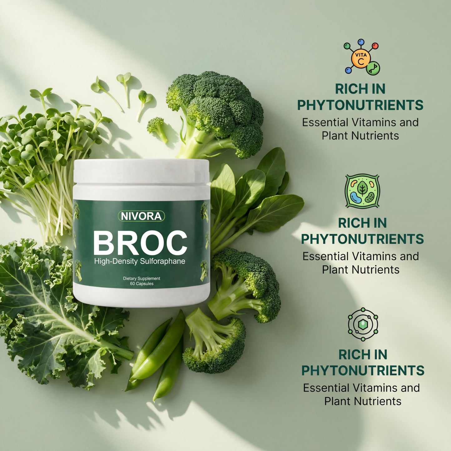 SDXJIOGE Nivora Broc High-Density Sulforaphane from Broccoli Sprouts Capsule, 60 Count