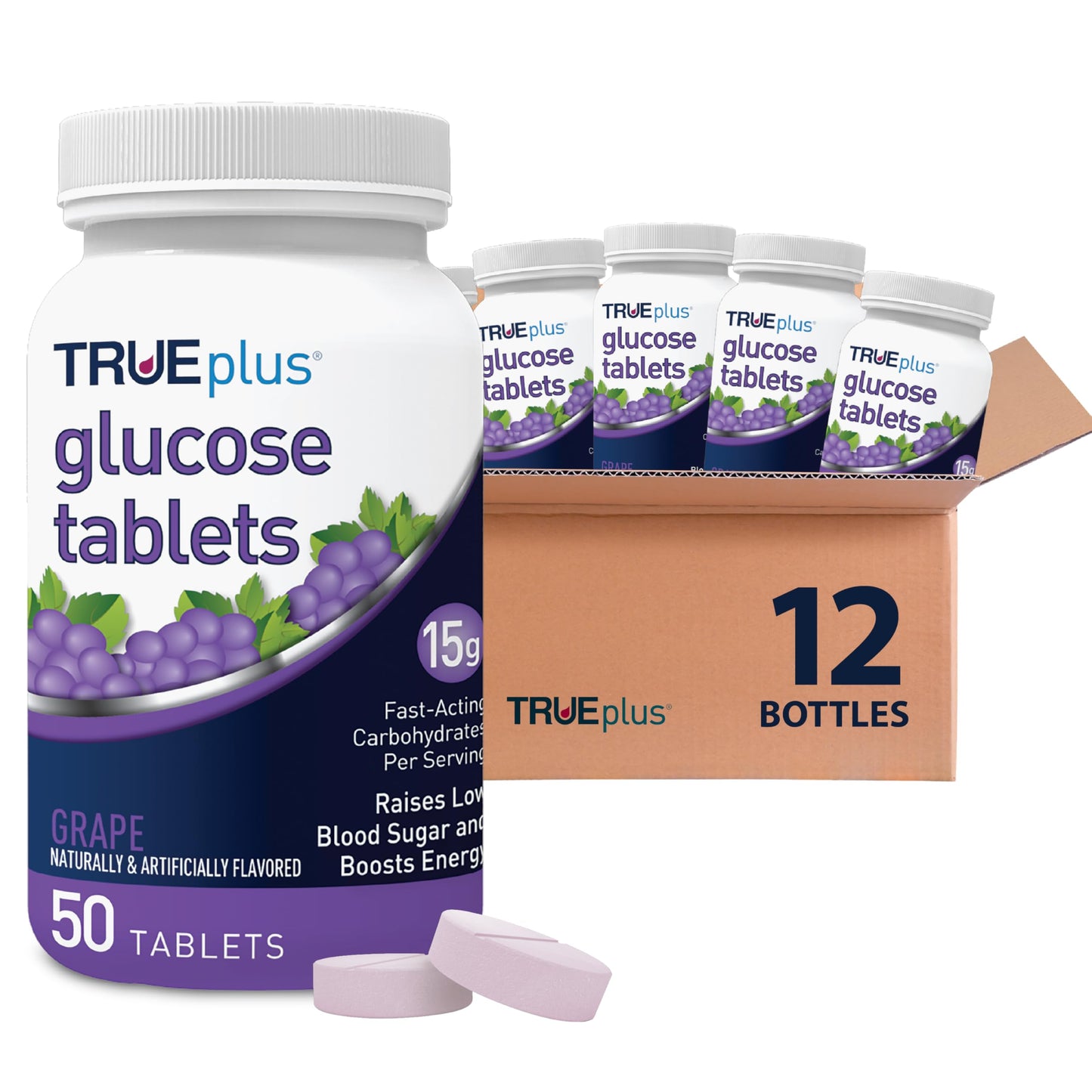 TRUEplus Glucose Tablets, Grape Flavor, 50 Count Tablets
