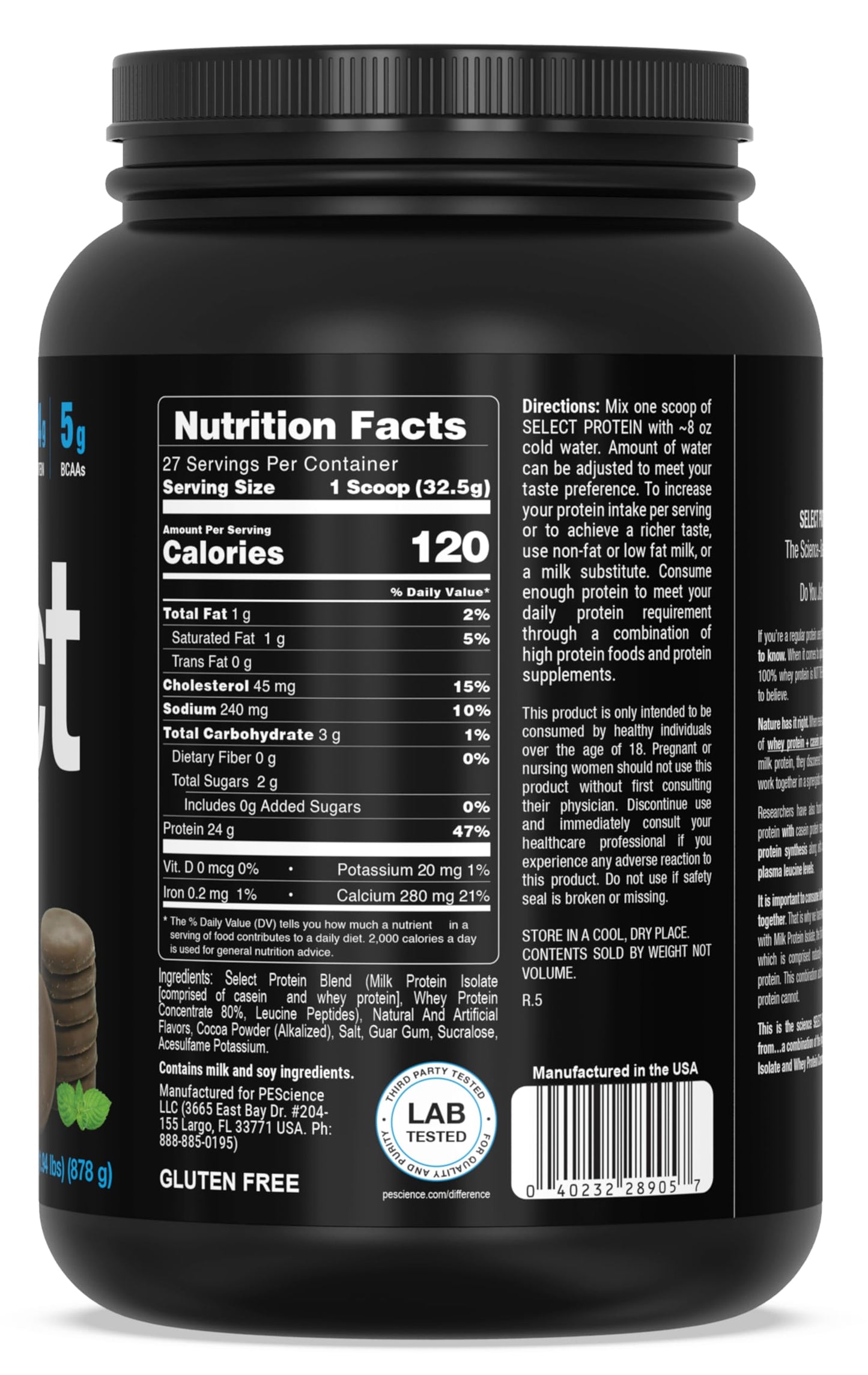 PEScience Select Protein Powder, Whey and Casein Blend, Powder, 27 Servings