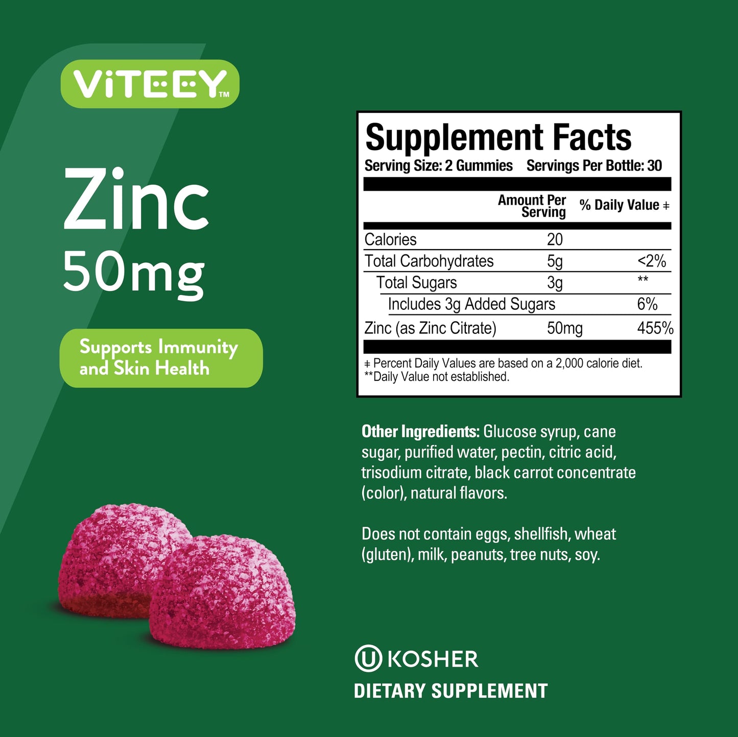Viteey Zinc Gummies, 60 Count