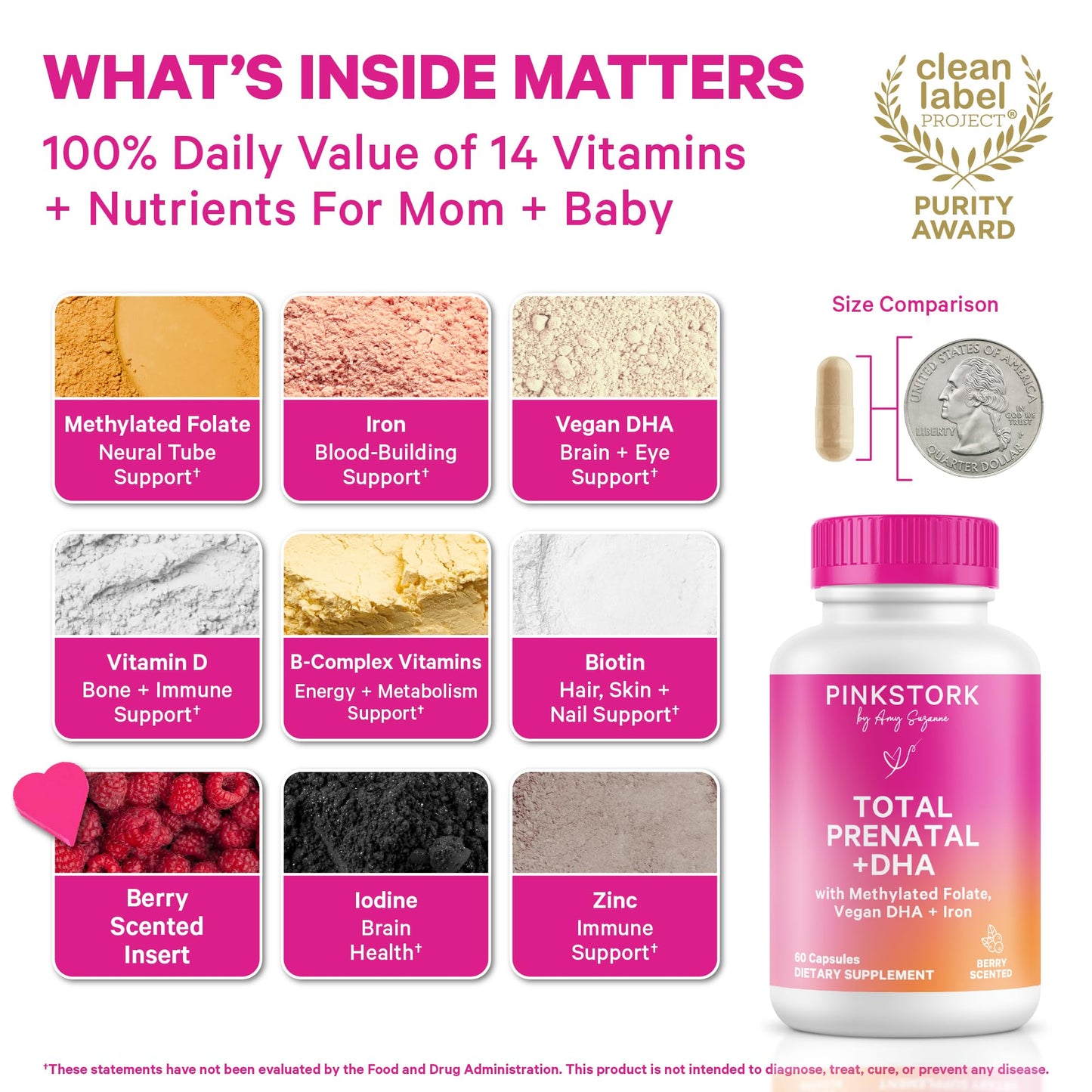 Pink Stork Total Prenatal Probiotic & Methyl Folate Capsules, 120 Capsules