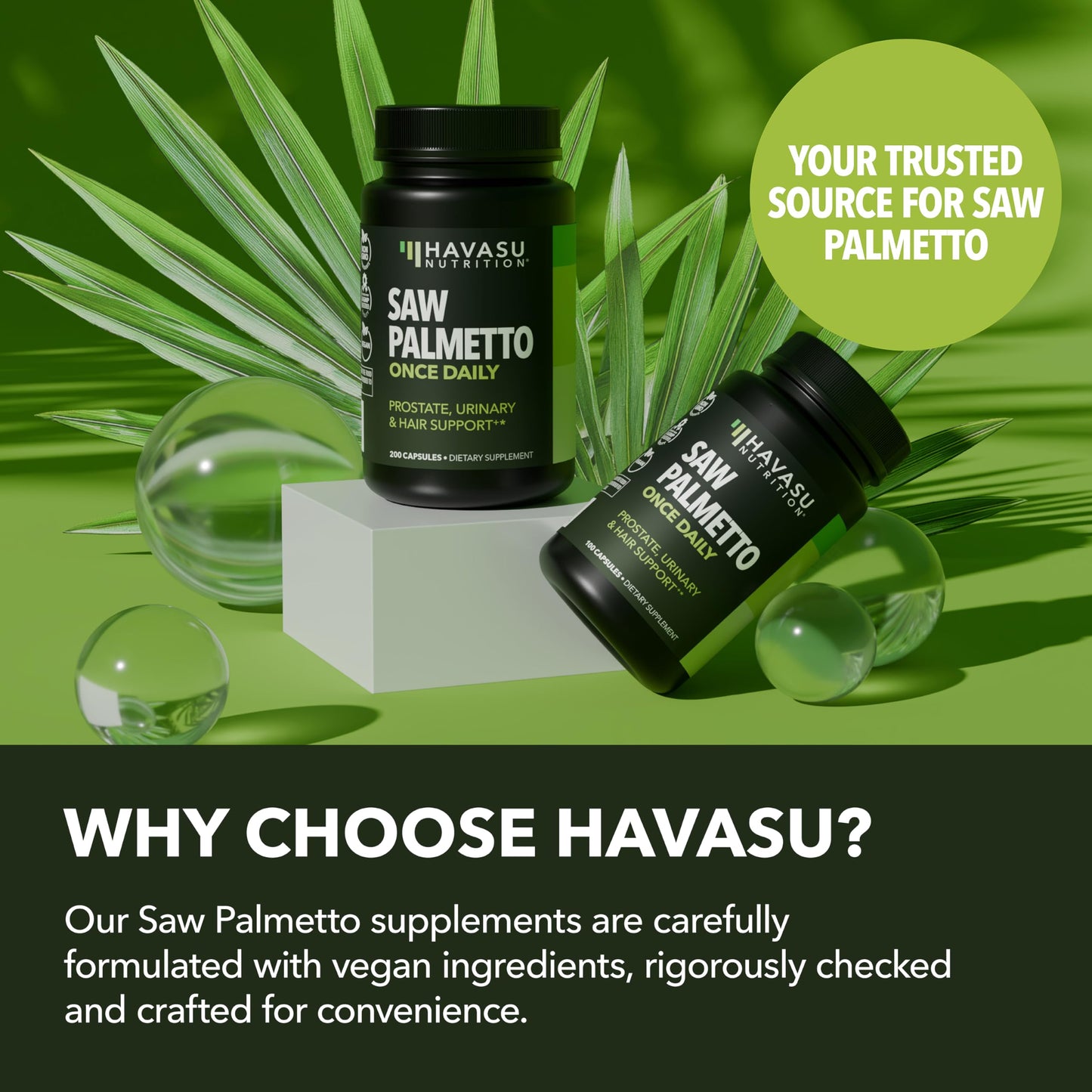HAVASU NUTRITION Saw Palmetto for Men Prostate Health Supplement Capsules, 100 Count