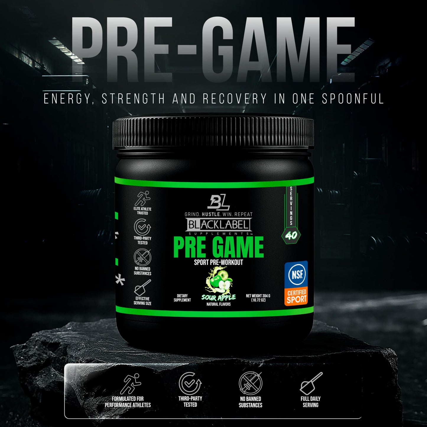 BLACKLABEL Supplements PRE-Game NSF Certified for Sport Pre-Workout Powder 10.72 oz