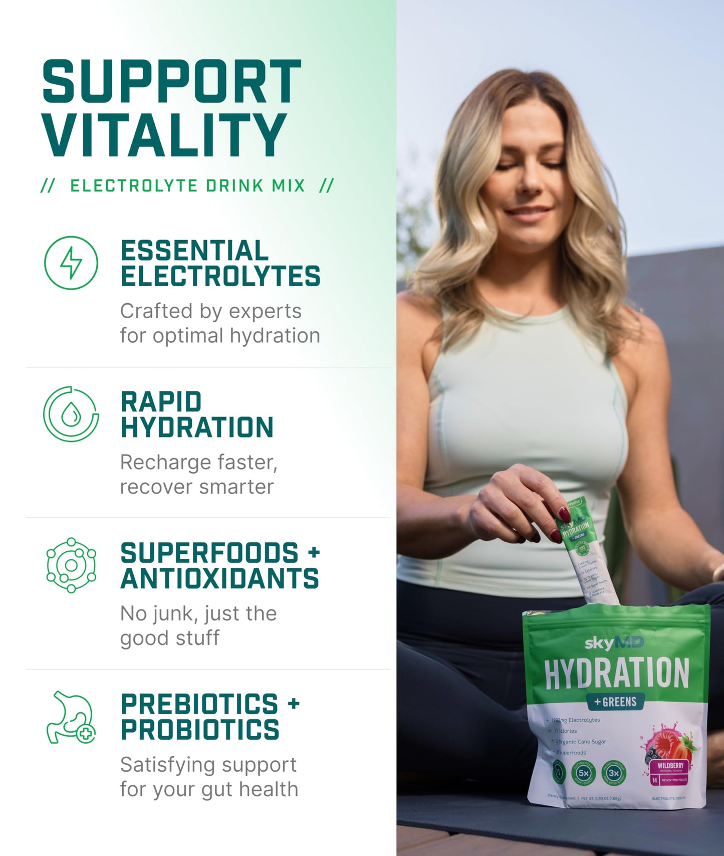 skyMD Hydration + Greens Electrolytes Powder, 5.93 oz