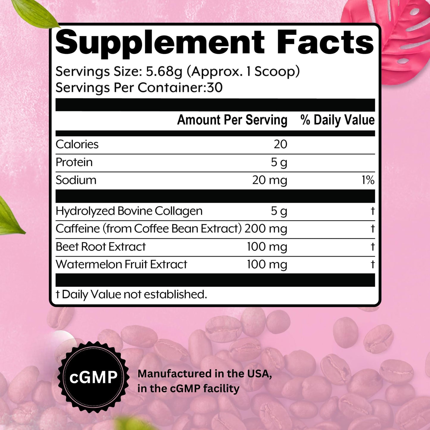 BEAUTY AND CUTIE Collagen Peptides with Caffeine 200 mg Powder 6.01 oz
