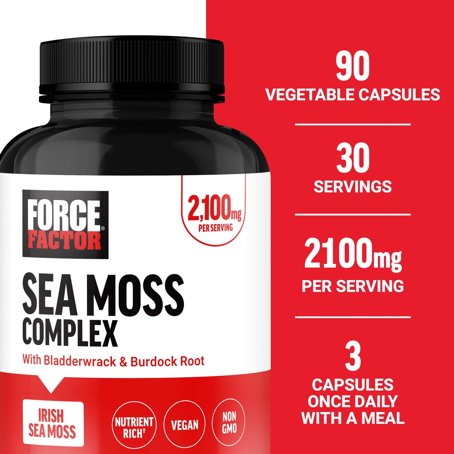 Force Factor Irish Sea Moss Capsules with Burdock & Bladderwrack, 90 Count