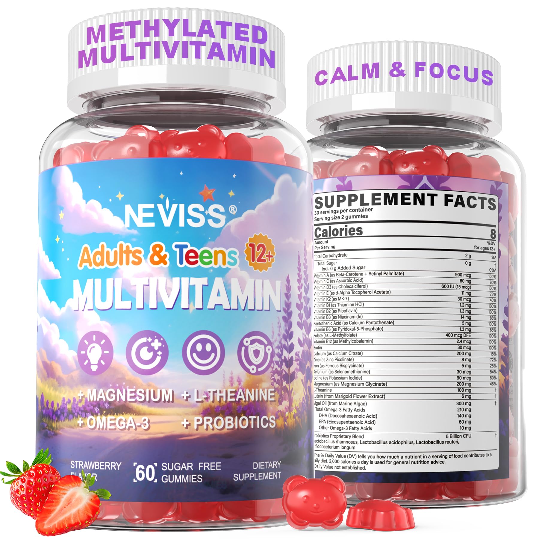 NEVISS Teen Vitamins Methylated Multivitamin Gummies for Girls & Boys 12-17, 60 ct
