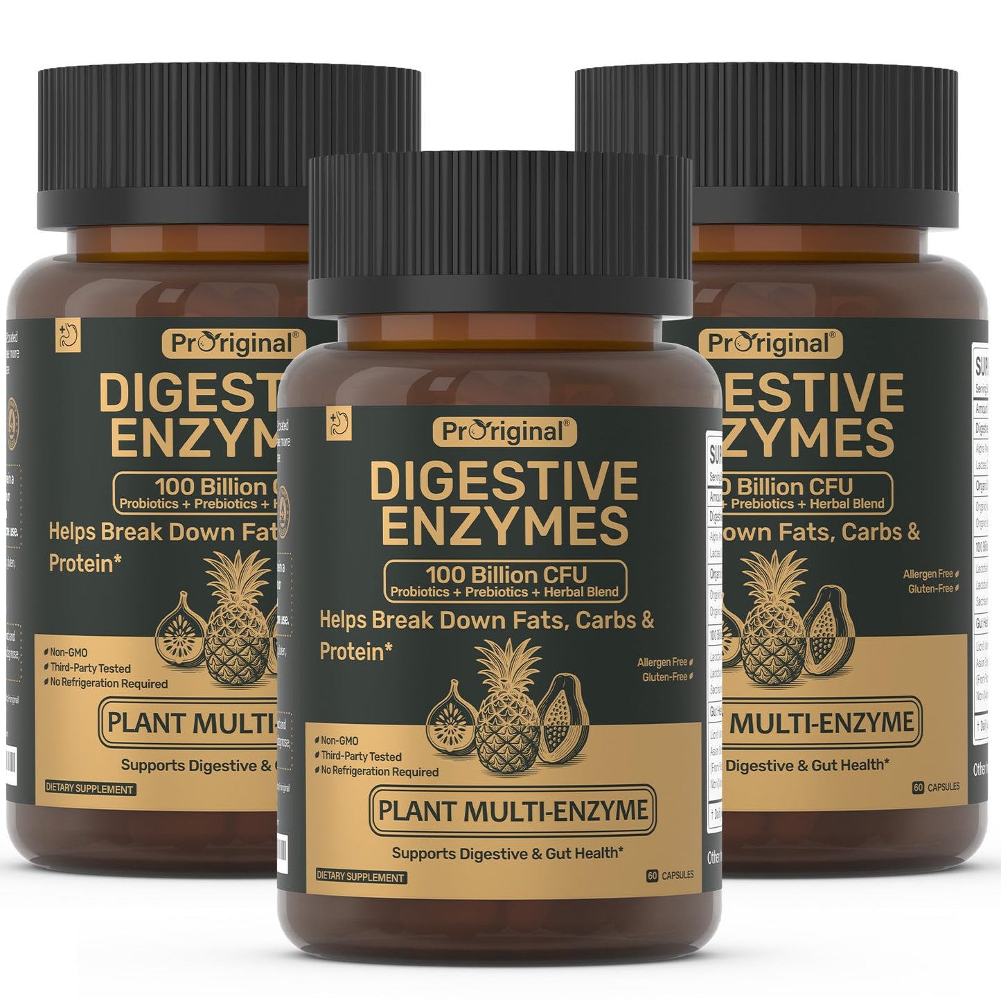 Proriginal Digestive Enzymes with 100 Billion CFU Probiotic & Prebiotic Capsules, 180 Count