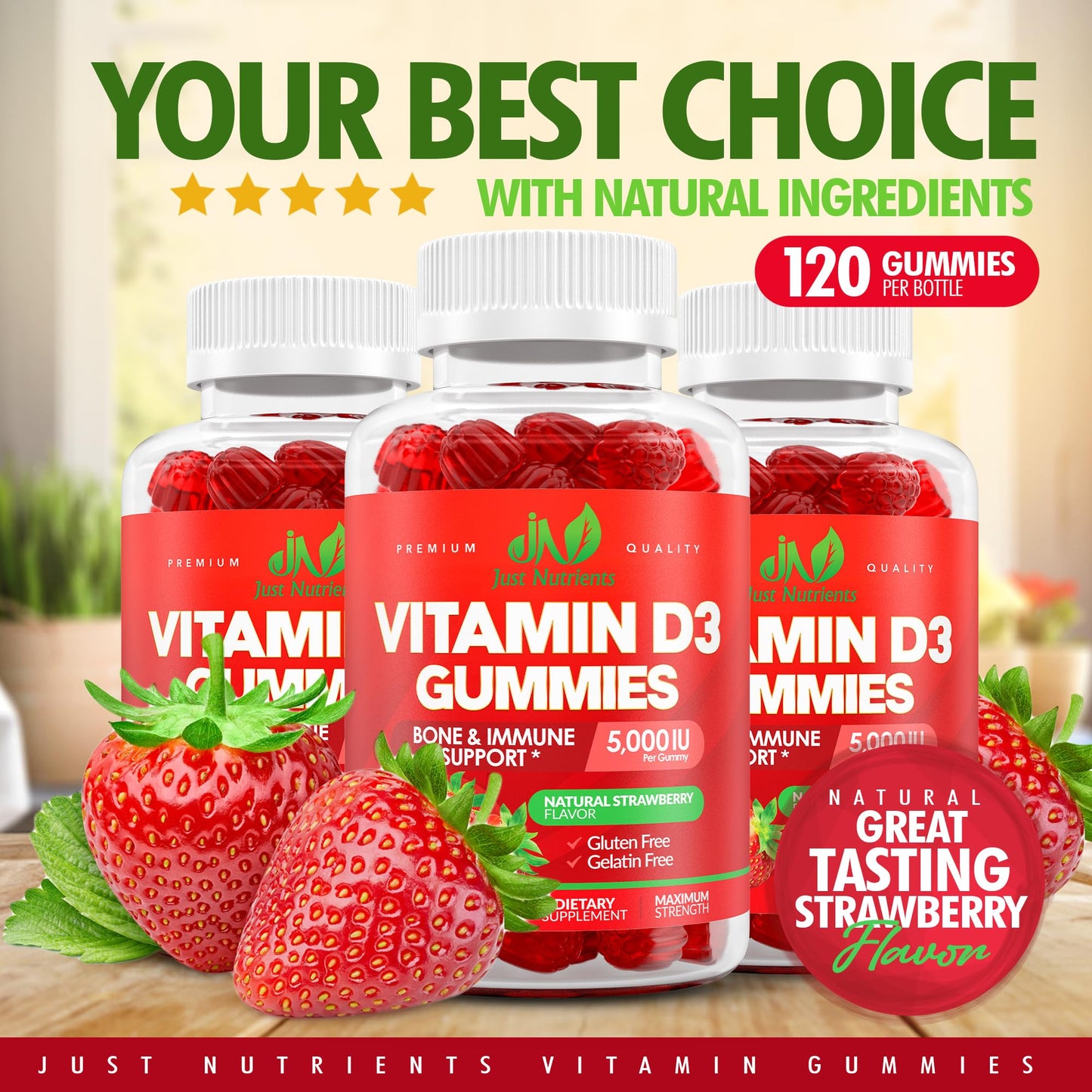 Just Nutrients Vitamin D3 5000/10000 IU Gummies 120