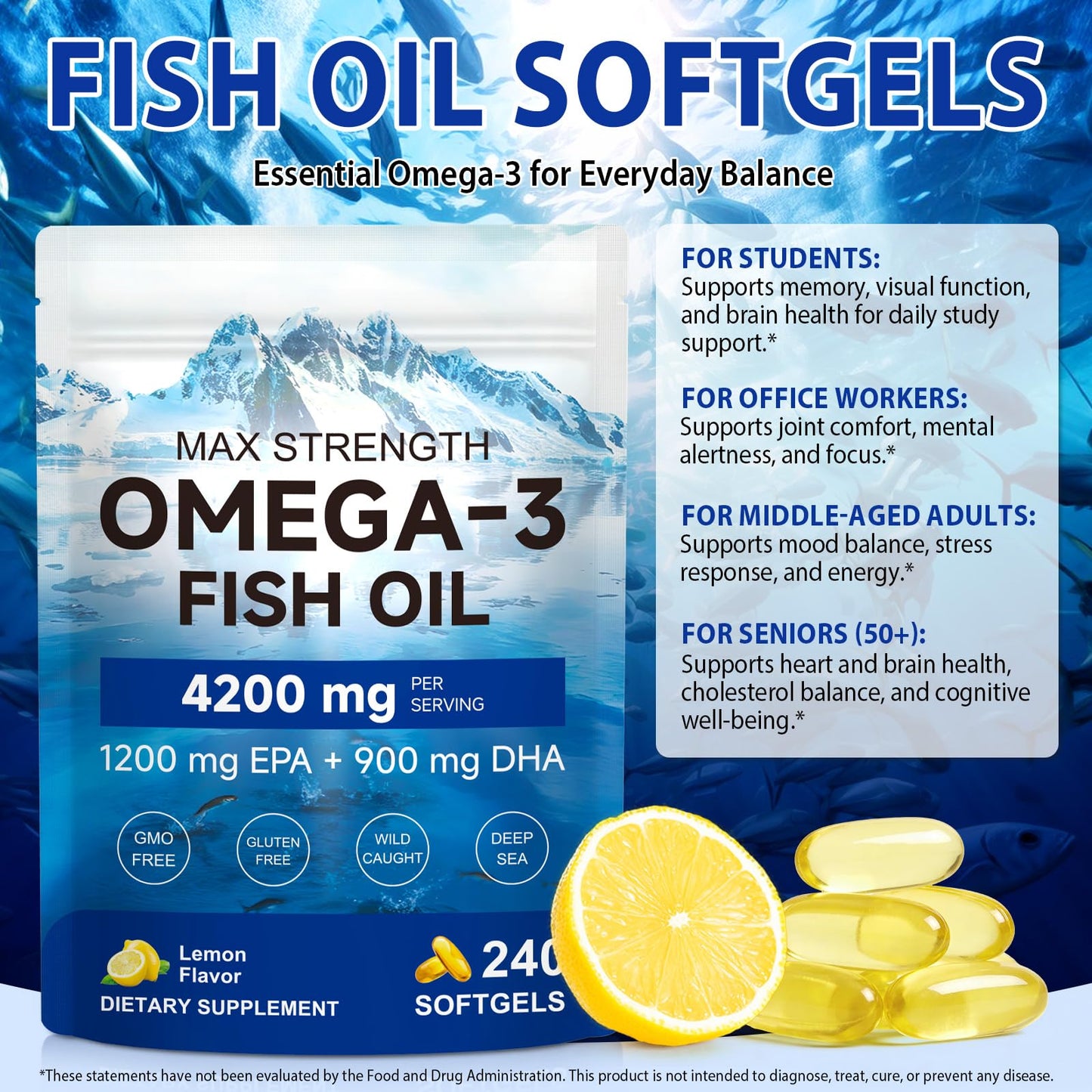 AIQIUSHA Omega-3 Fish Oil Supplements Softgels 240 Count