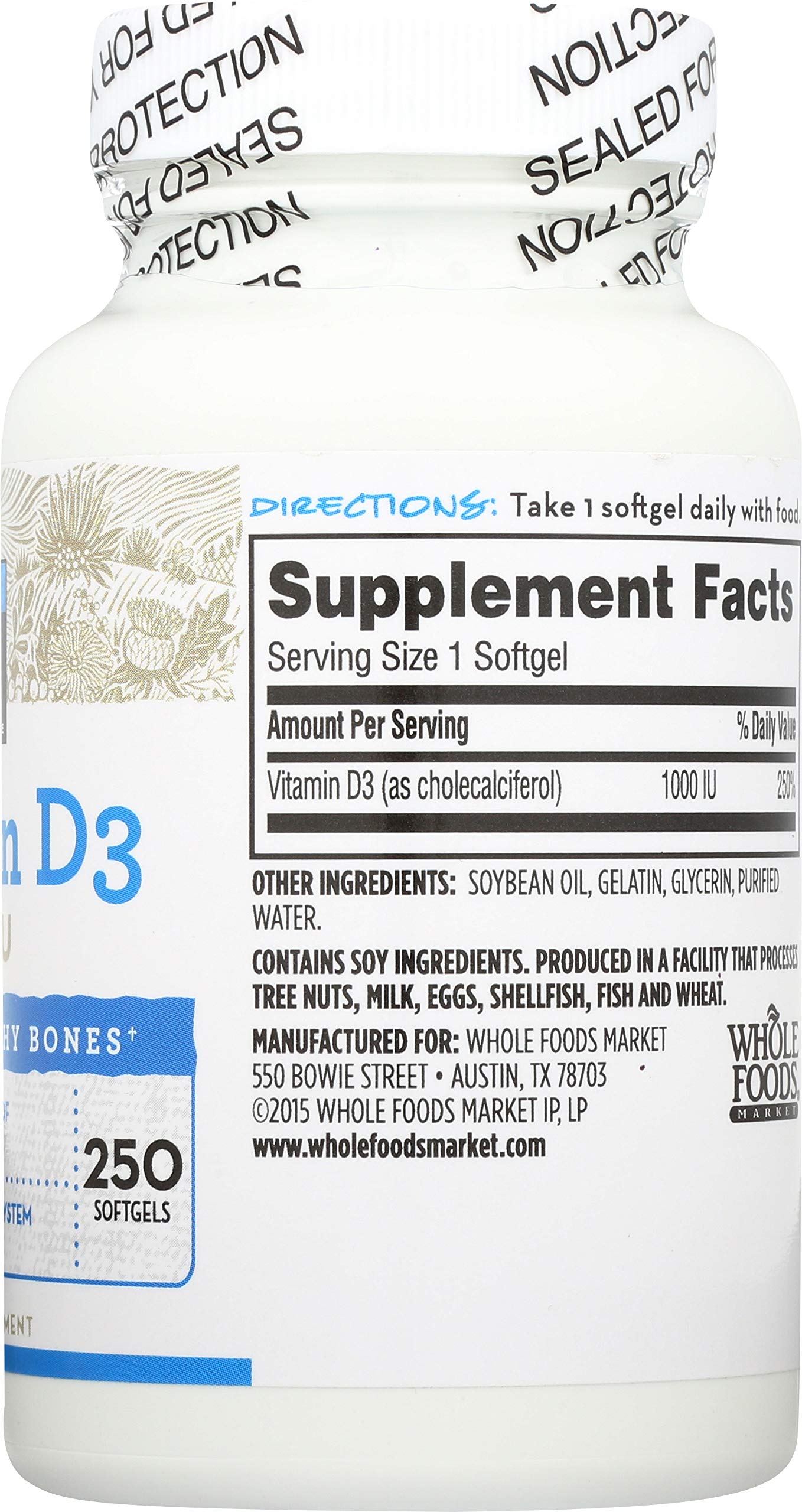 365 by Whole Foods Market Vitamin D3 1000 IU Capsule 250 Count