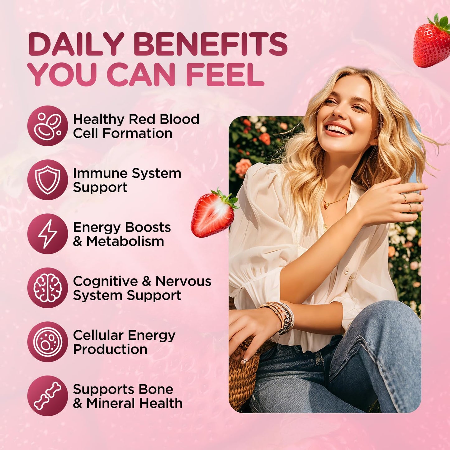 Hovika Iron Gummies for Women, Triple Iron Multivitamin Gummies with Vitamin C, A, B, Folate, Copper & Zinc – Energy & Blood Support, Immune Health, Vegan, Strawberry Flavor, 120 Gummies