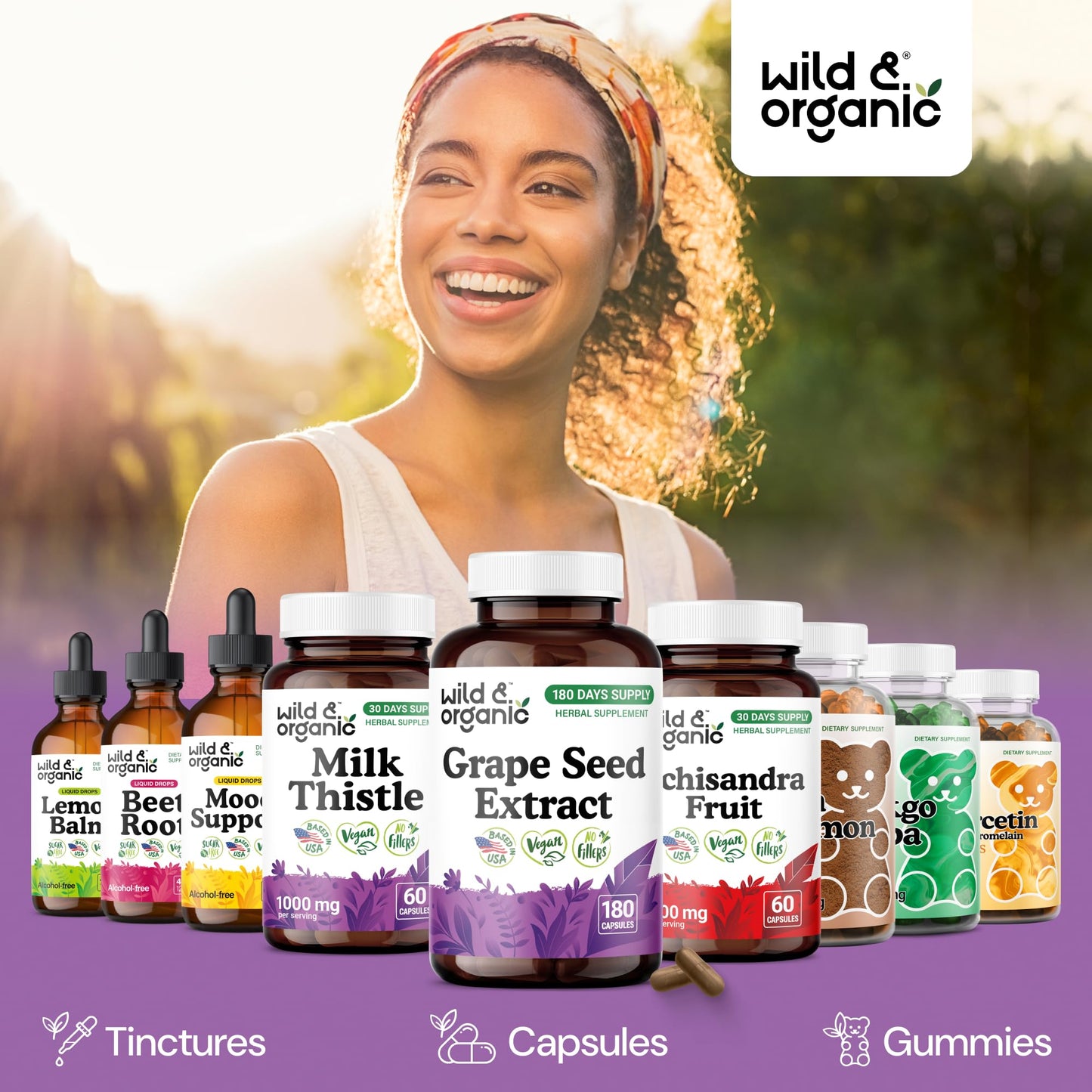 Wild & Organic Grape Seed Extract Capsules 400 mg - 95% Polyphenols, 180 Vegan Capsules