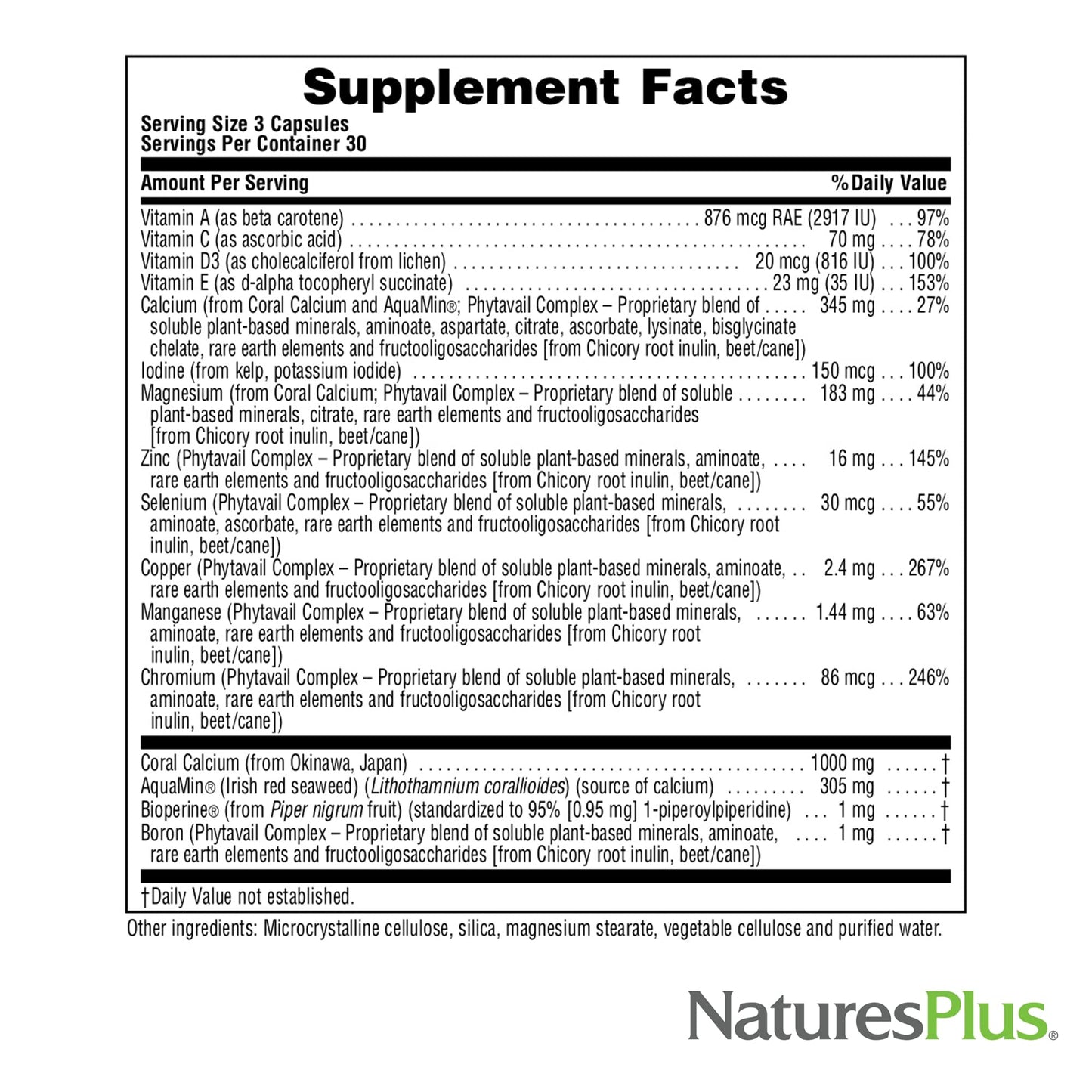 NaturesPlus Activated Coral Calcium with Magnesium & Vitamins Capsules 90 Count