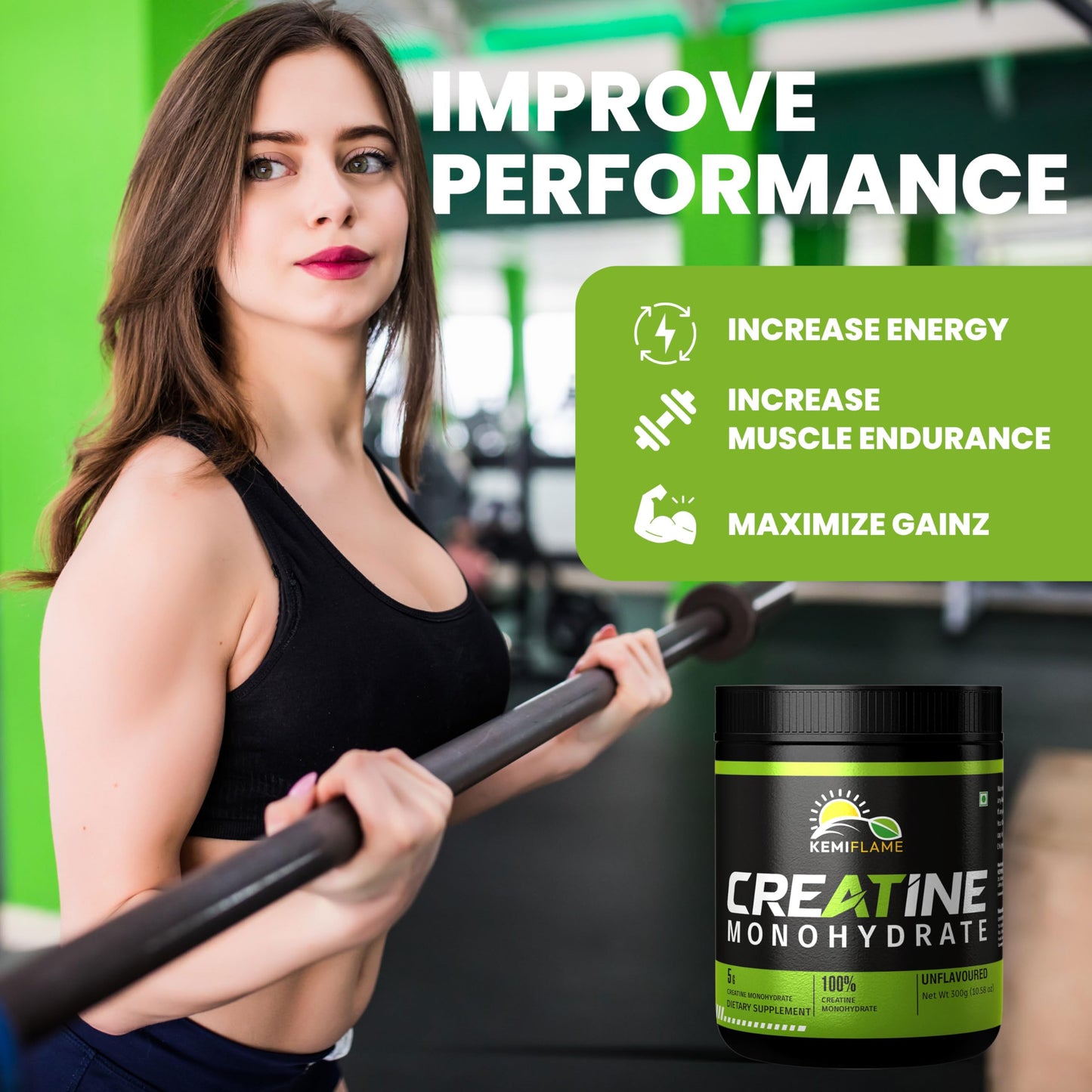 KEMIFLAME Creatine Monohydrate Powder, 60 Servings, 10.58 oz