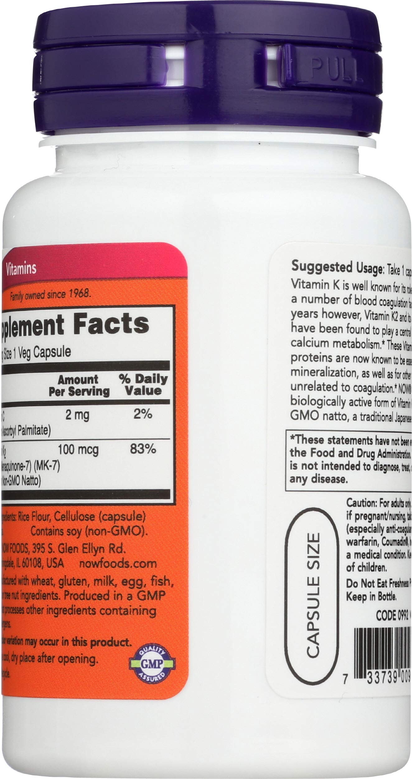 NOW Foods MK-7 Vitamin K-2 100 mcg Capsules, 60 Capsules