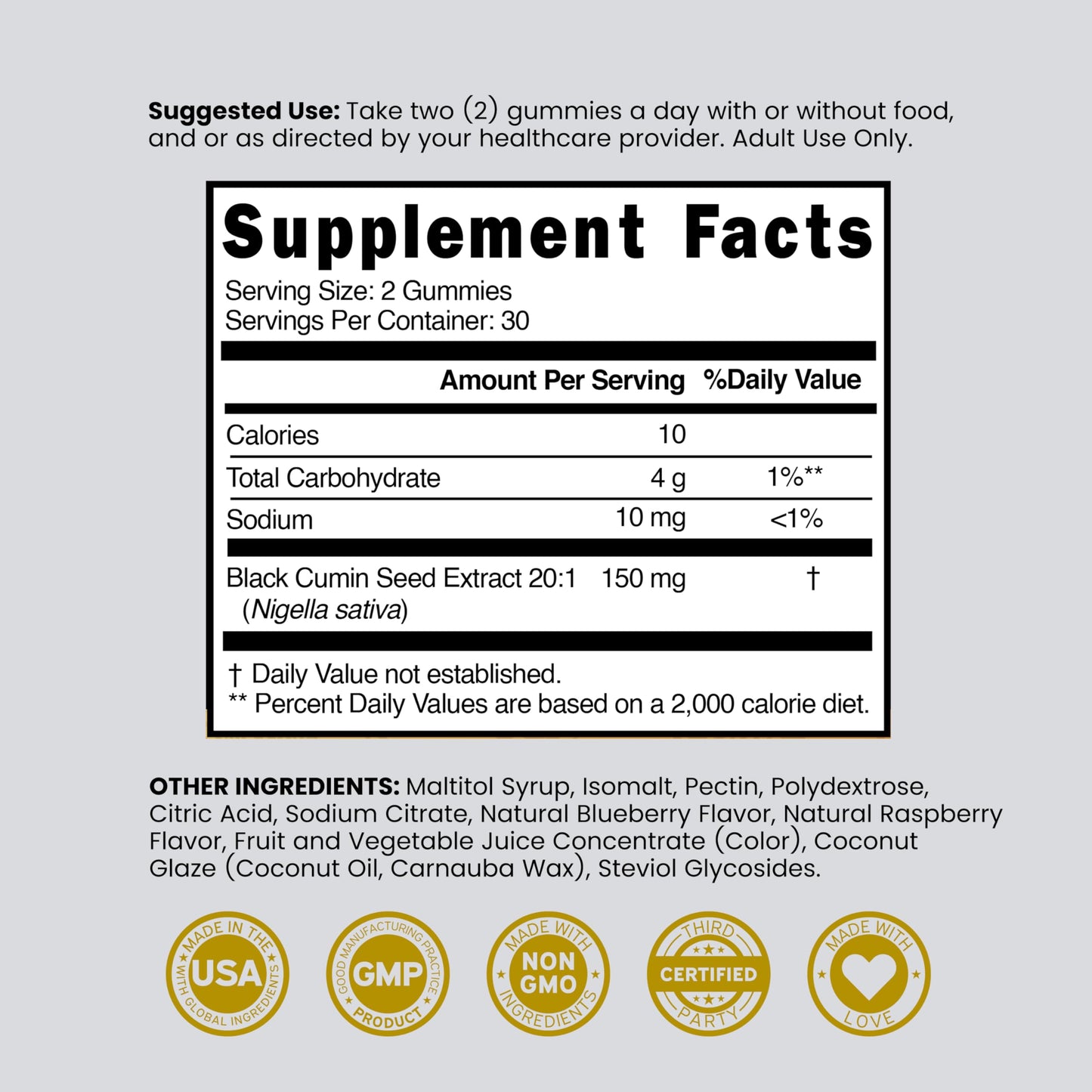 DORADO NUTRITION Black Seed Oil Gummies 60 Count