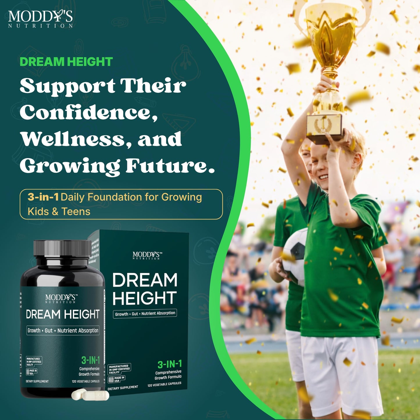 Moddy's Nutrition DreamHeight Growth Supplement for Kids & Teens, 120 Capsules