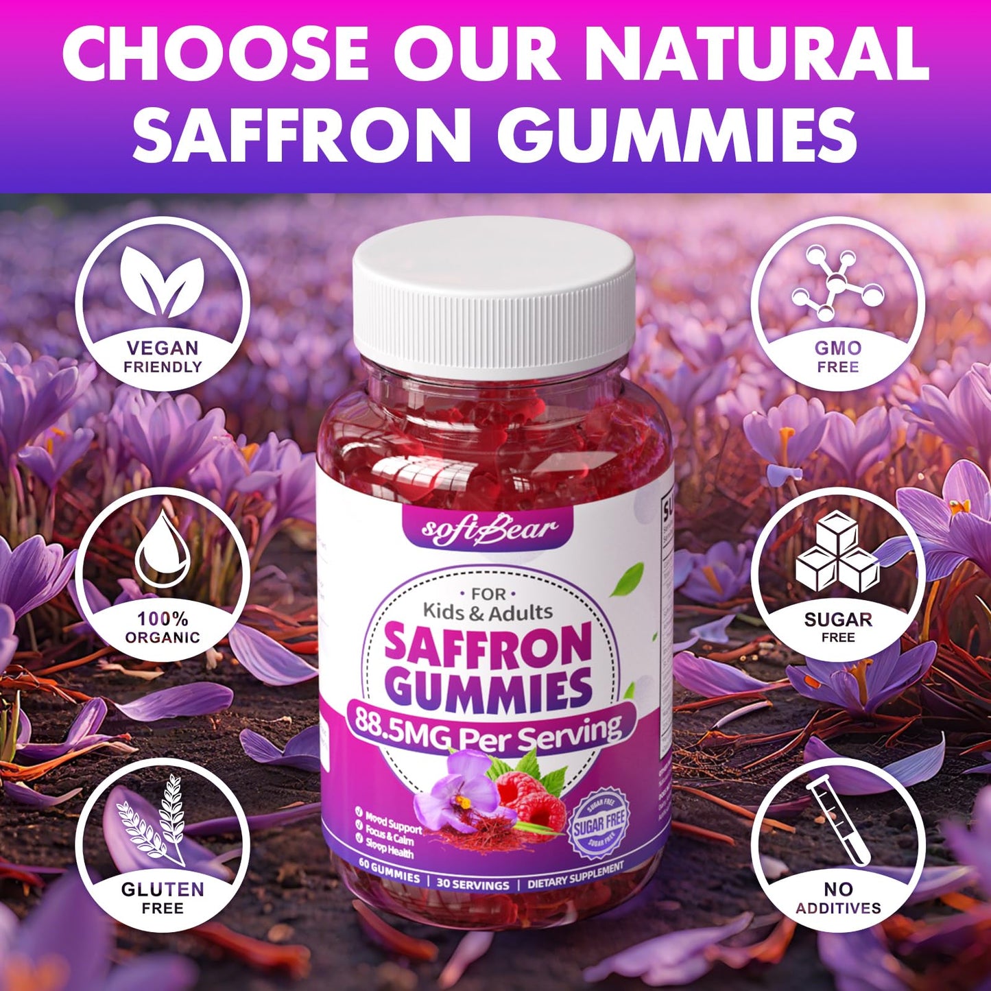 softbear Saffron Gummies Gummy 60 Count