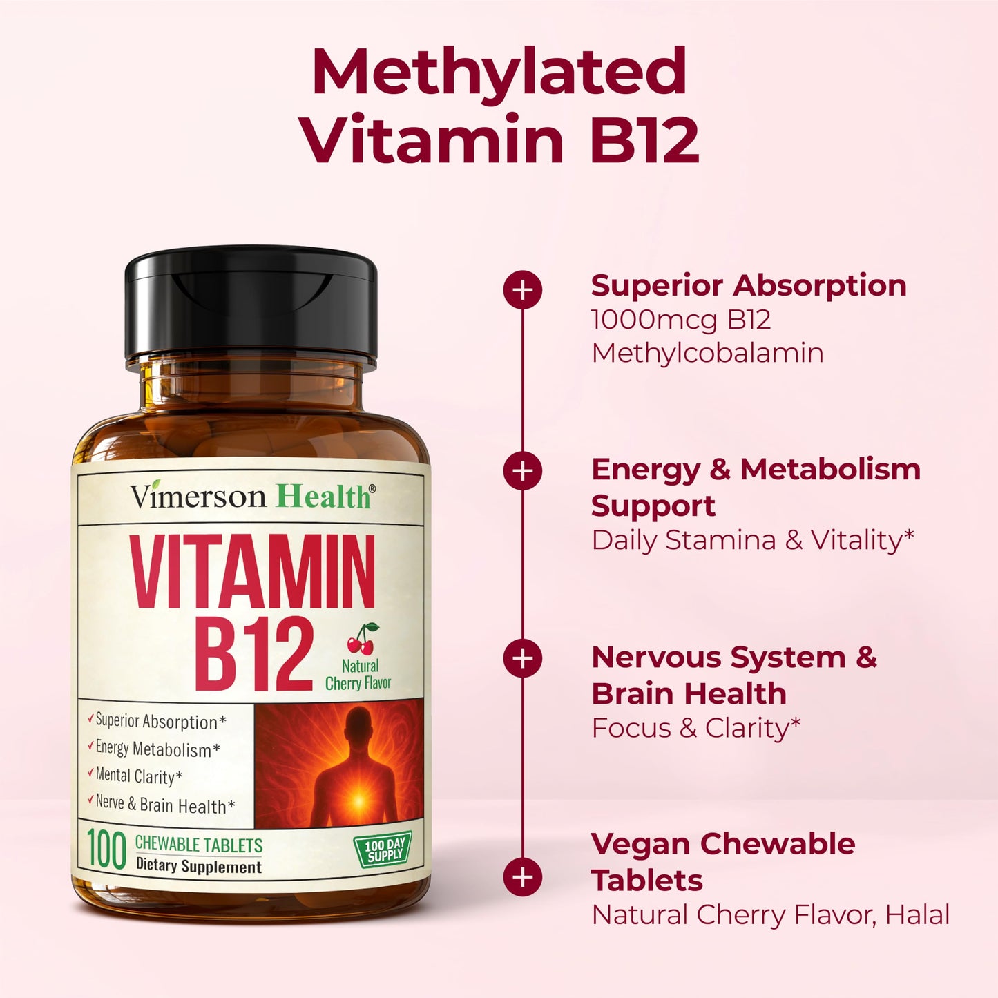 Vimerson Health Vitamin B12 1000 mcg Chewable Tablets, 100 Count