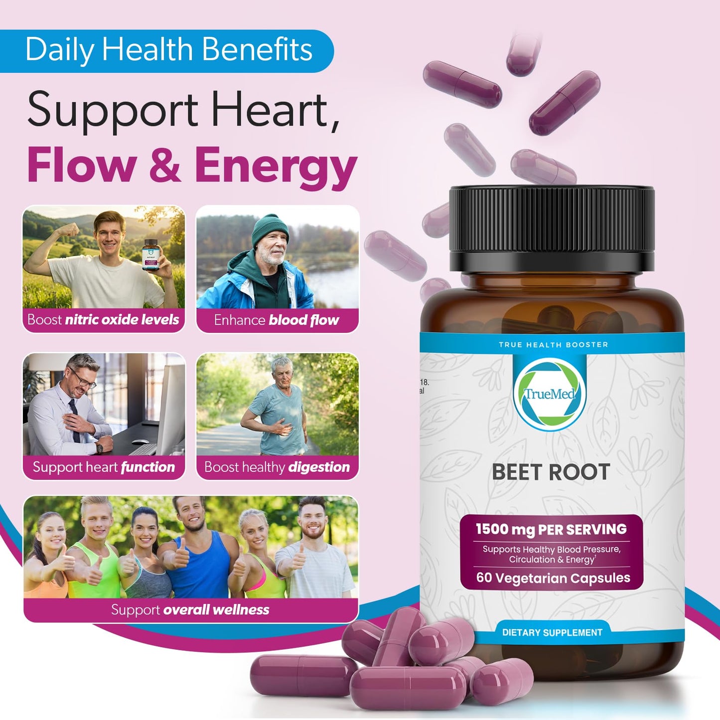 TRUEMED Organic Beetroot Capsules 1500mg, 60 Capsules