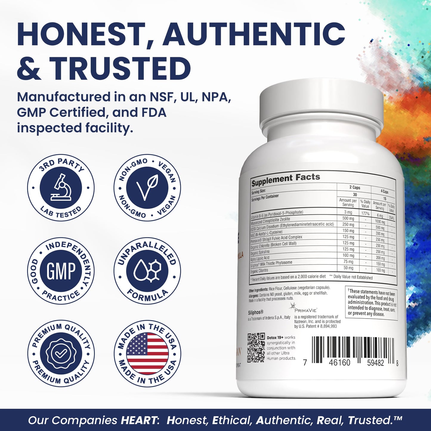 Ultra Human DETOX-19 Zeolite, Shilajit, NAC, EDTA Daily Cleanse Capsules 60