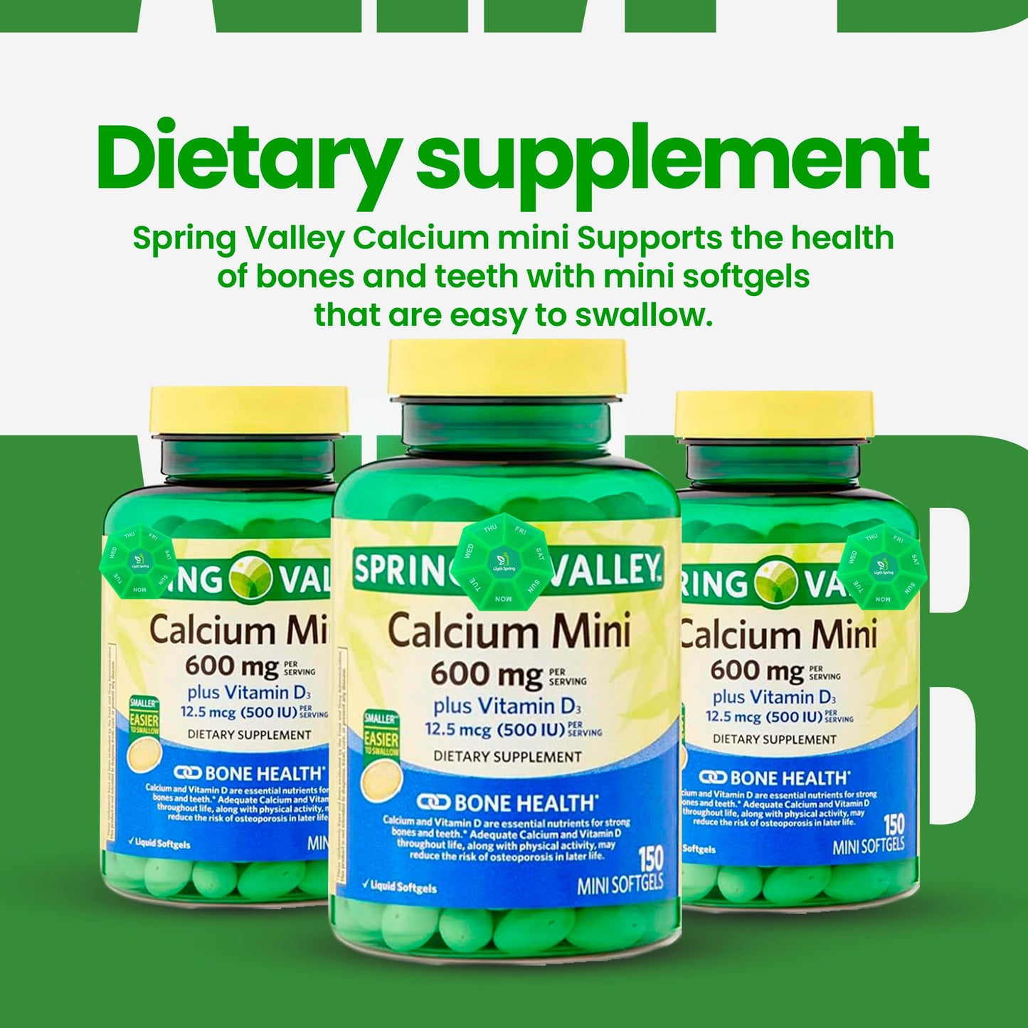 LightSpring Calcium 600mg Plus Vitamin D3 Softgels, 150 Count