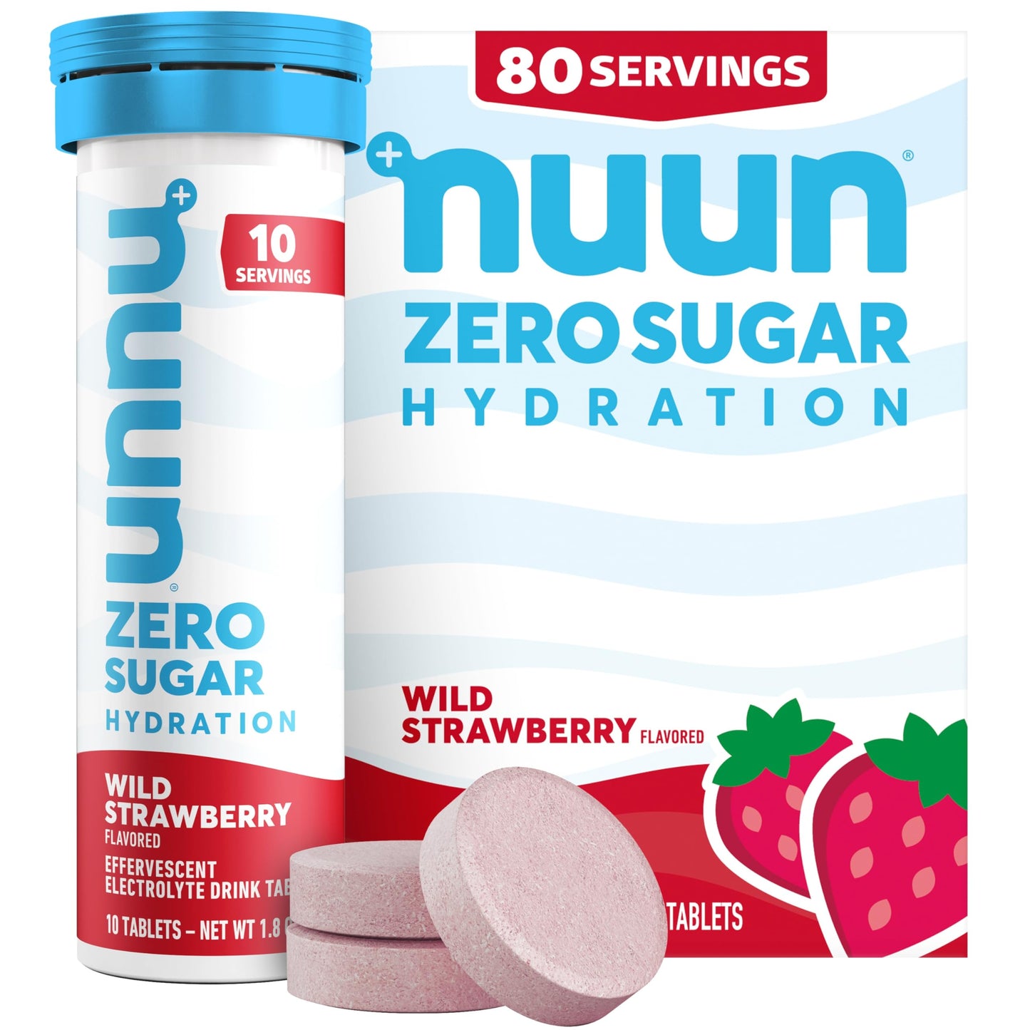 Nuun Zero Sugar Hydration Electrolyte Tablets, Wild Strawberry Flavor, 80 Tablets