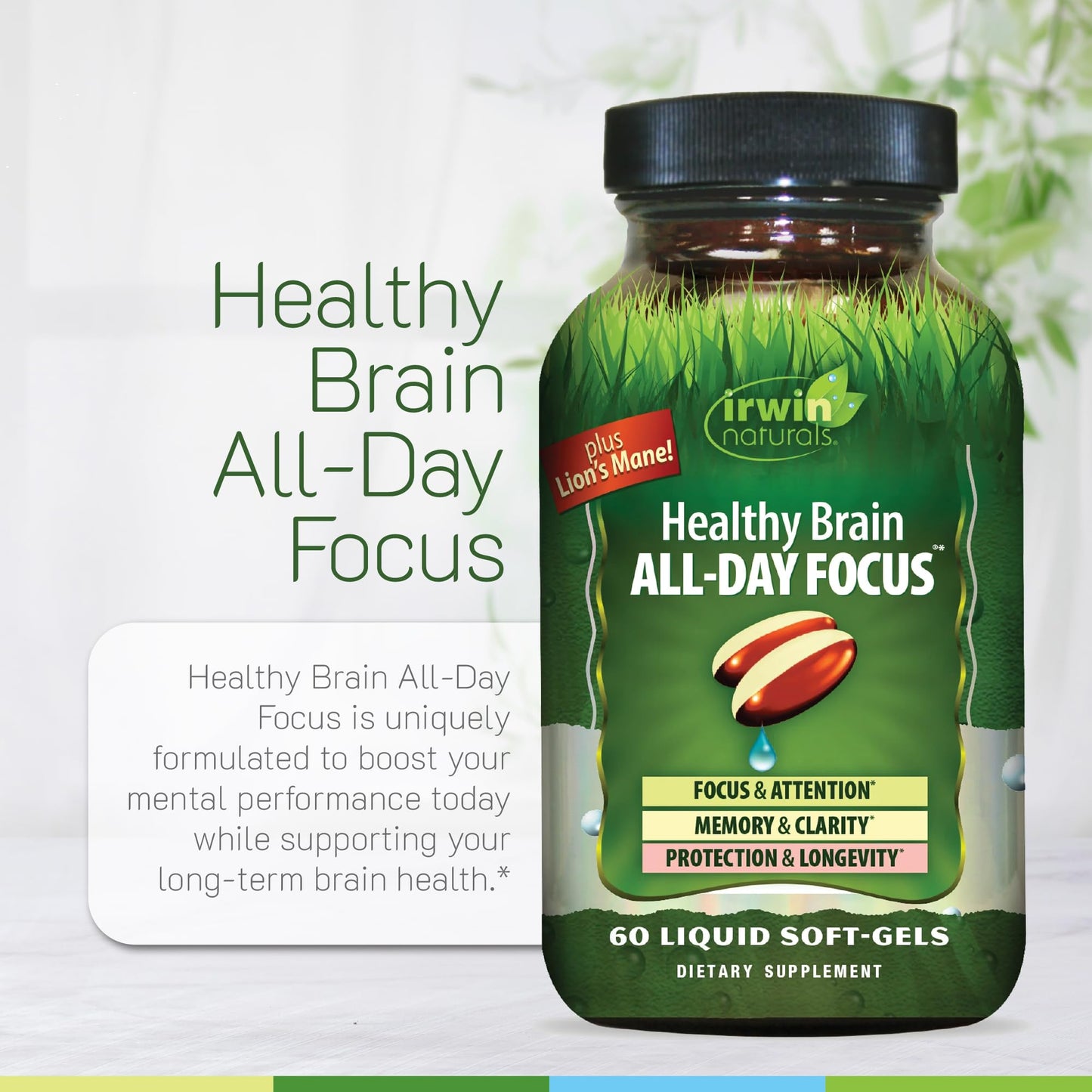 Irwin Naturals Healthy Brain All-Day Focus Nootropic Support Softgel 60 Count