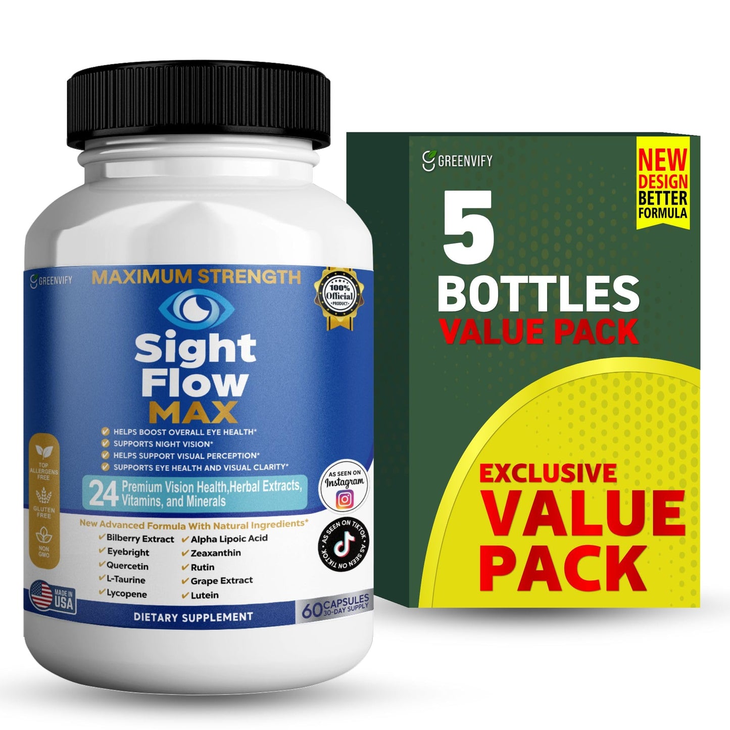 GREENVIFY Sight Flow Max Eye Health Supplement Capsule, 60 Capsules