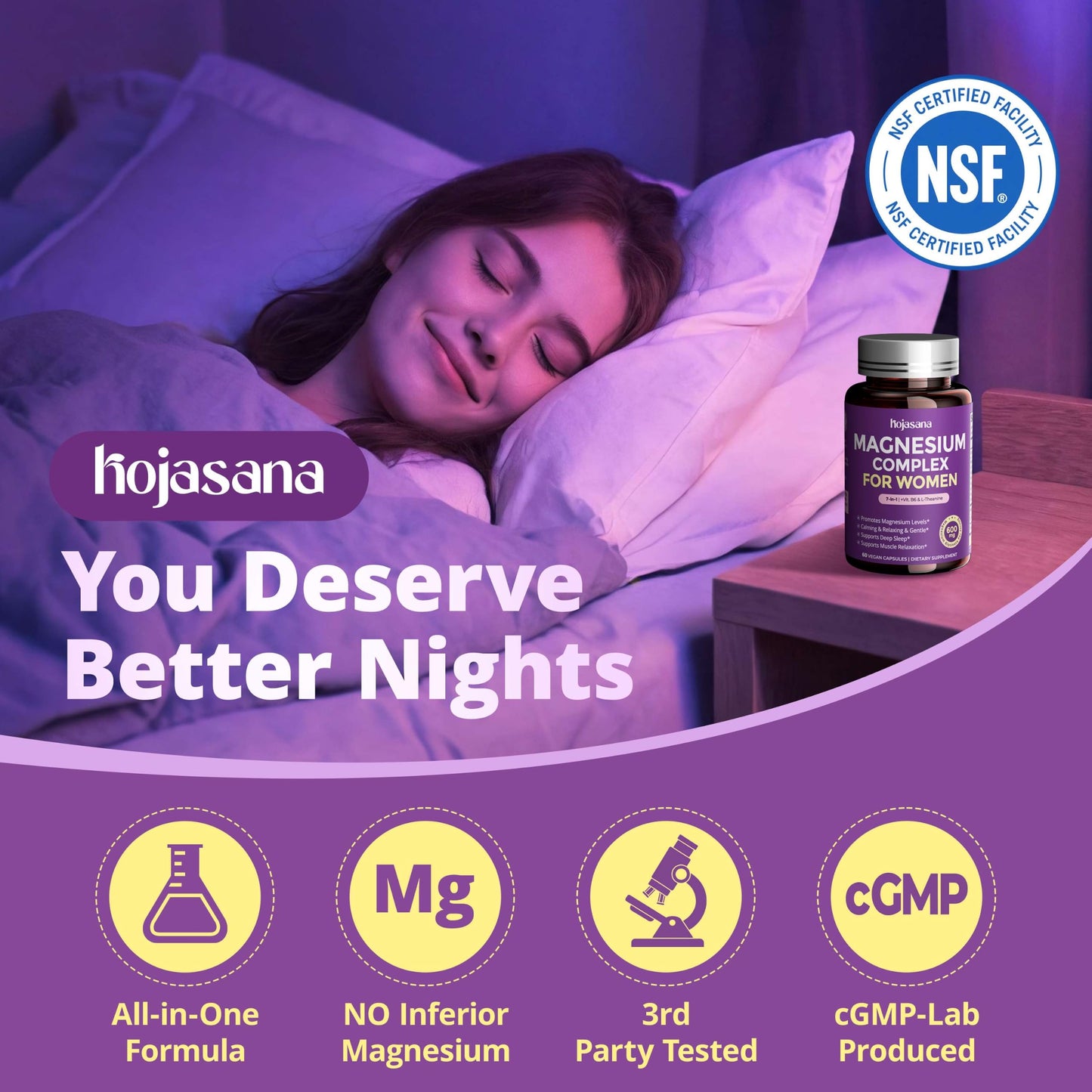 HojaSana 7-in-1 Magnesium Complex for Women for Sleep Capsule, 60 Count