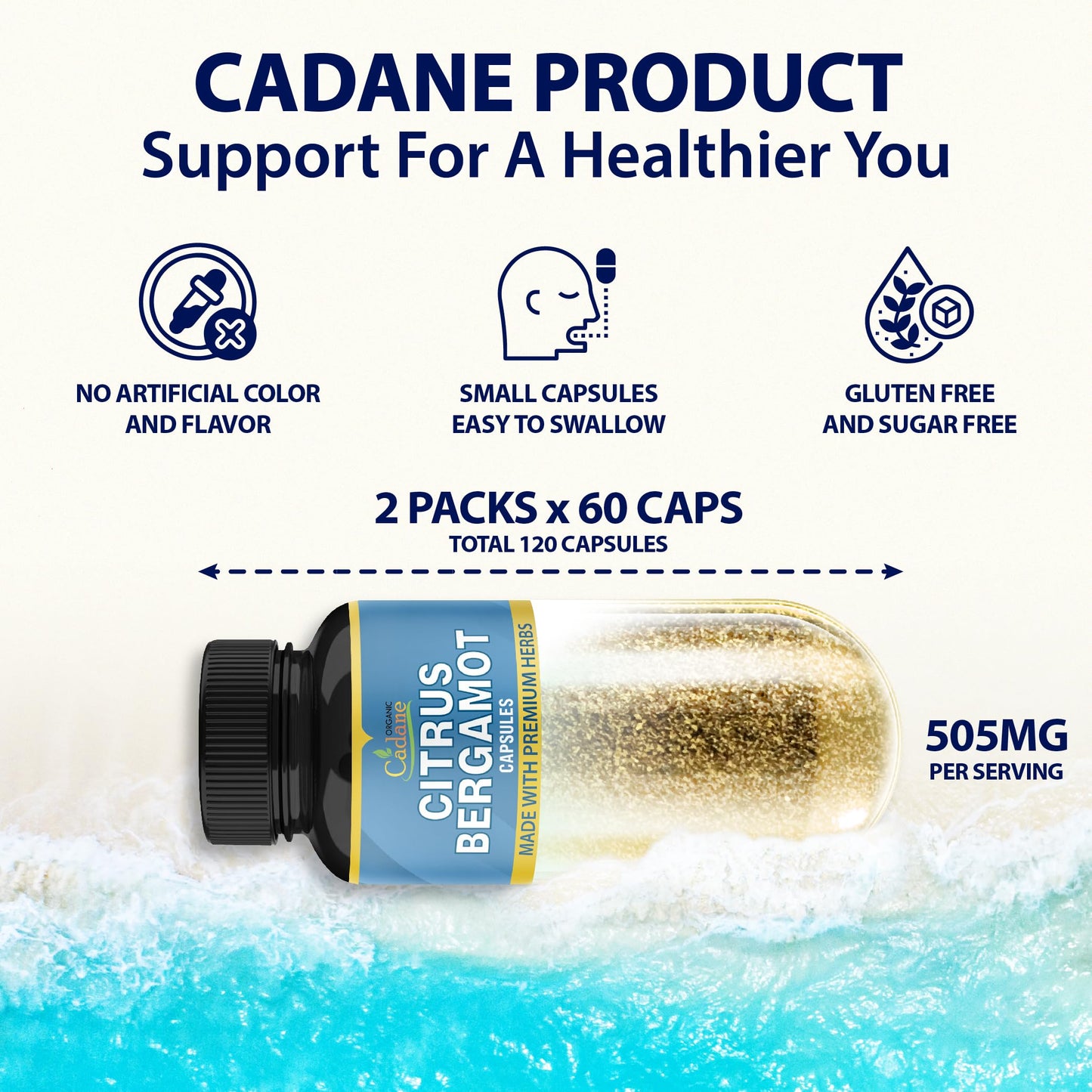 Organic Cadane Citrus Bergamot Extract Capsules with Berberine, Olive, Guggul, Garlic, Pine Bark, Black Pepper - 120 Capsules