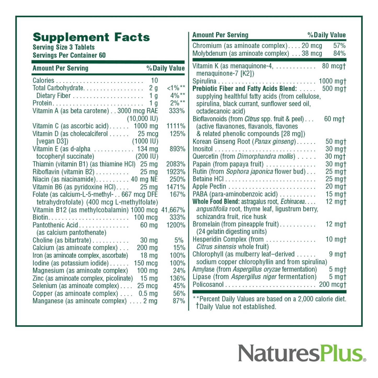 NaturesPlus Source of Life Multivitamin & Mineral Supplement with Concentrated Whole Foods, 180 Tablets