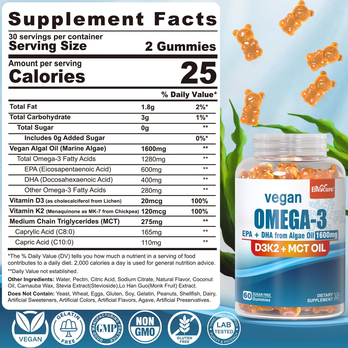 EnvyCure Vegan Omega-3 Gummies & Kids Super Greens Gummies, 240 Gummies