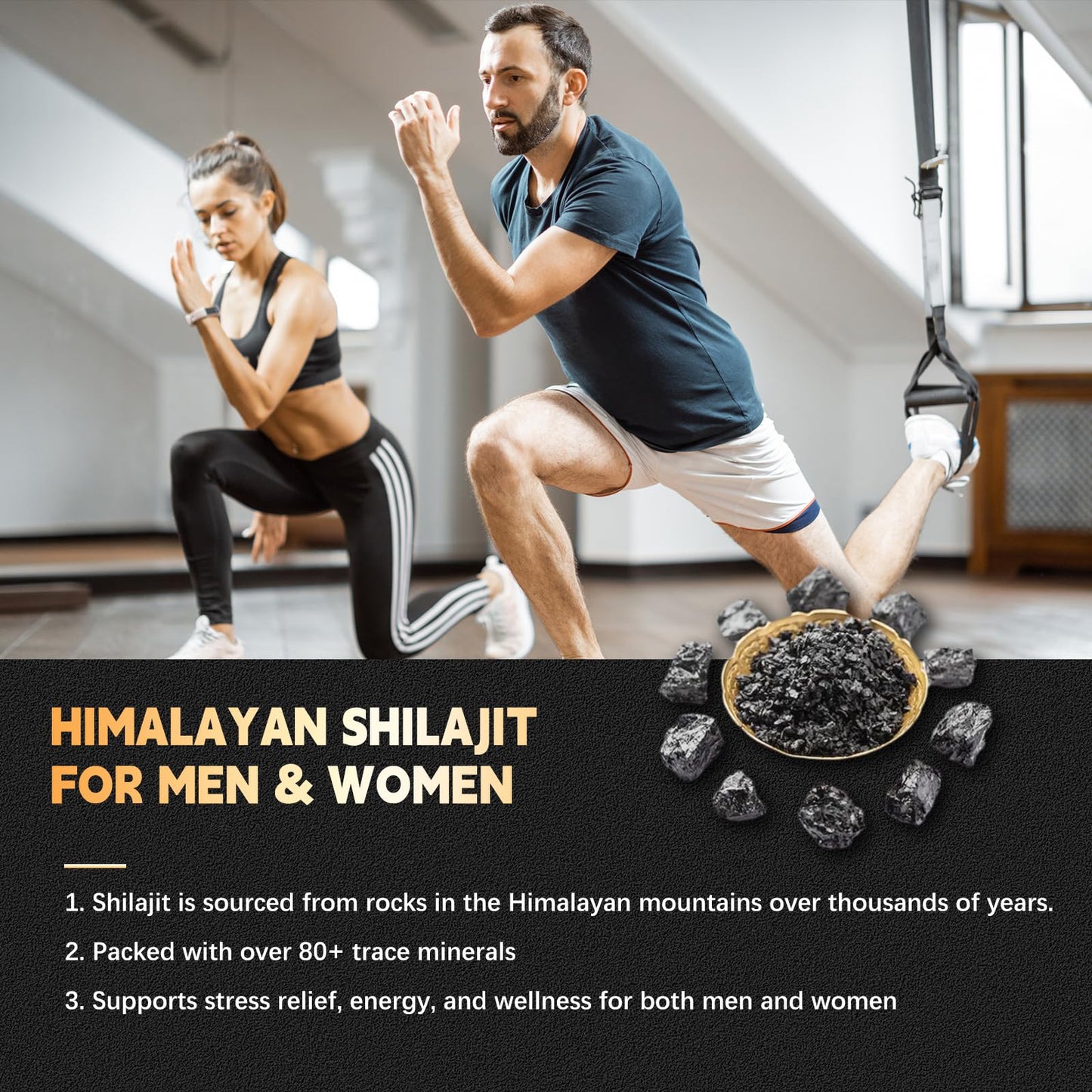 YMINGKJ Shilajit Capsules 10 in 1 Supplement with Ashwagandha, Rhodiola Rosea, Panax Ginseng, Cordyceps, Turmeric, Ginkgo, Fulvic Acid Trace Minerals Supplement for Men & Women, 120 Count