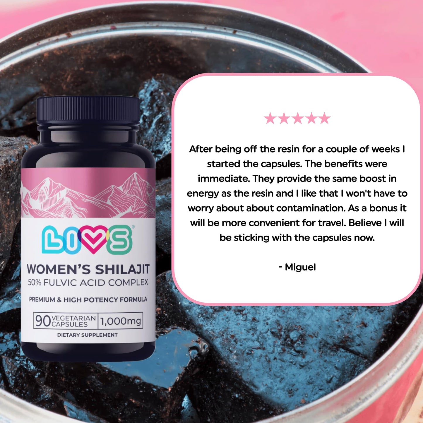 LIVS Shilajit Capsules 1000mg per Serving, 90 Capsules