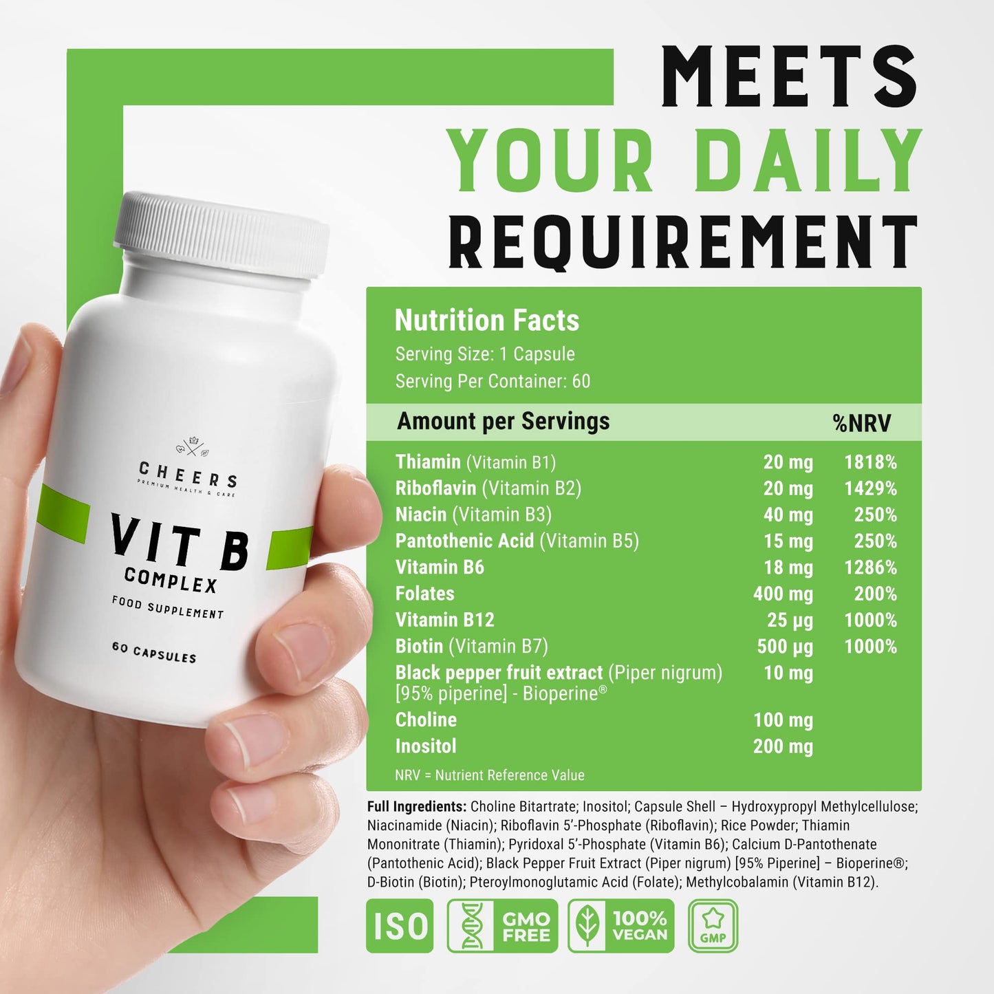 CHEERS Vitamin B Complex Supplement Capsules 60 Capsules