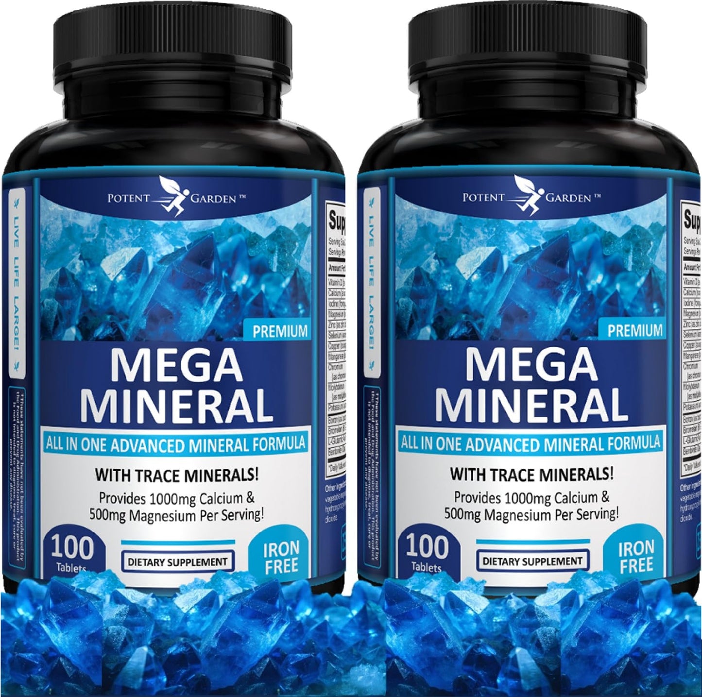 Potent Garden Mega Mineral Supplement Complete Mineral Complex with Calcium Magnesium Zinc Potassium Boron Selenium Chromium & 72 Trace Minerals Iron Free Calcium Supplement, Tablets, 200 Count