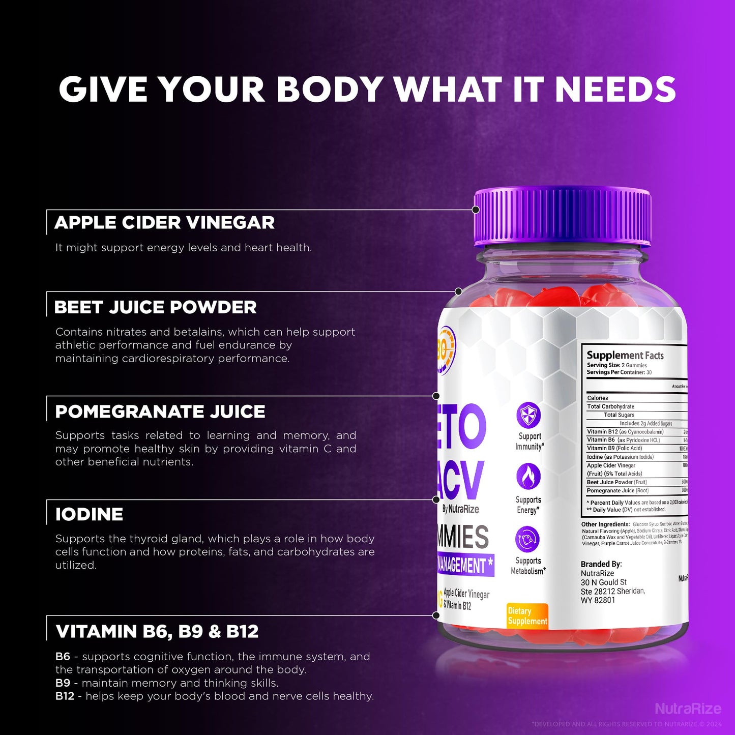 NutraRize Turbo Ripped Keto ACV Gummies, 120 Gummies