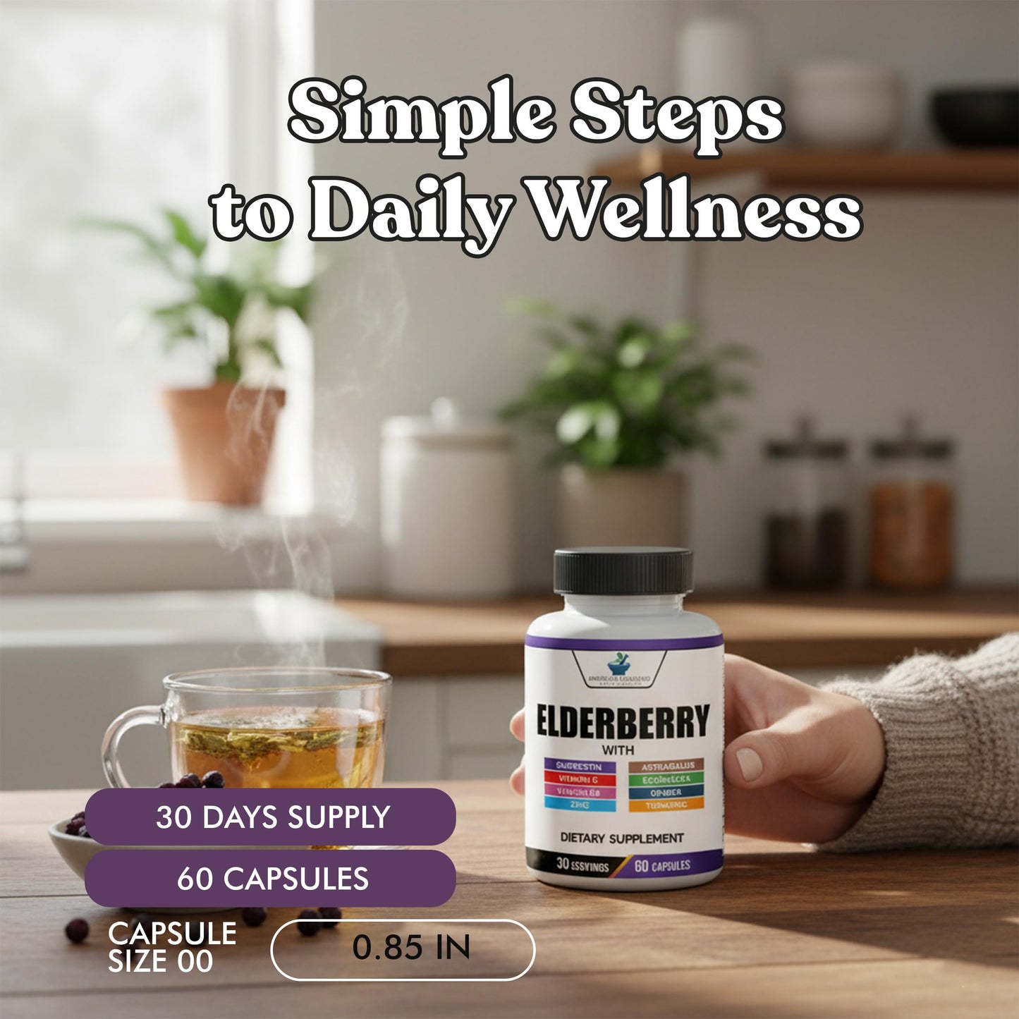 American Standard Supplements Elderberry Extract with Quercetin, Vitamin C, D3, Ginger, Zinc, Turmeric, Astragalus and Echinacea Capsule, 60 Count