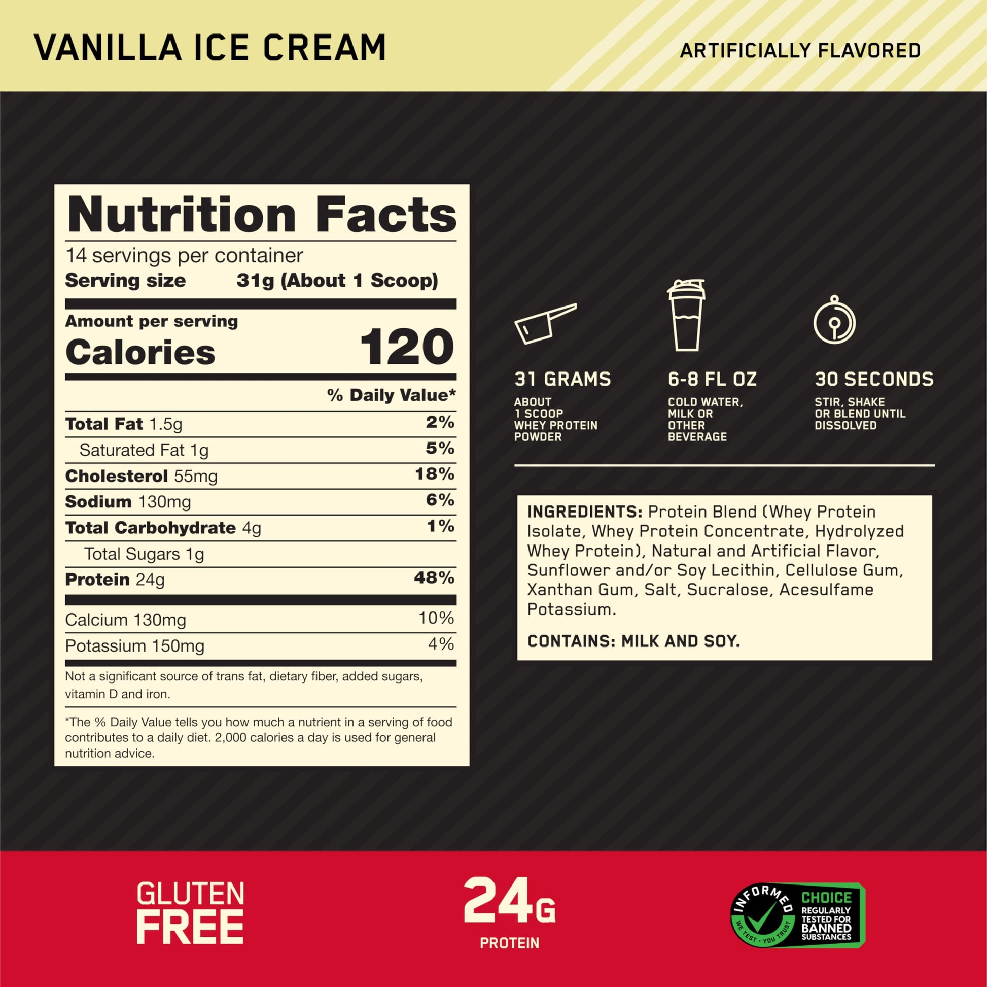 Optimum Nutrition Gold Standard 100% Whey Protein Powder, Vanilla Ice Cream, 1 Pound, 16 Servings