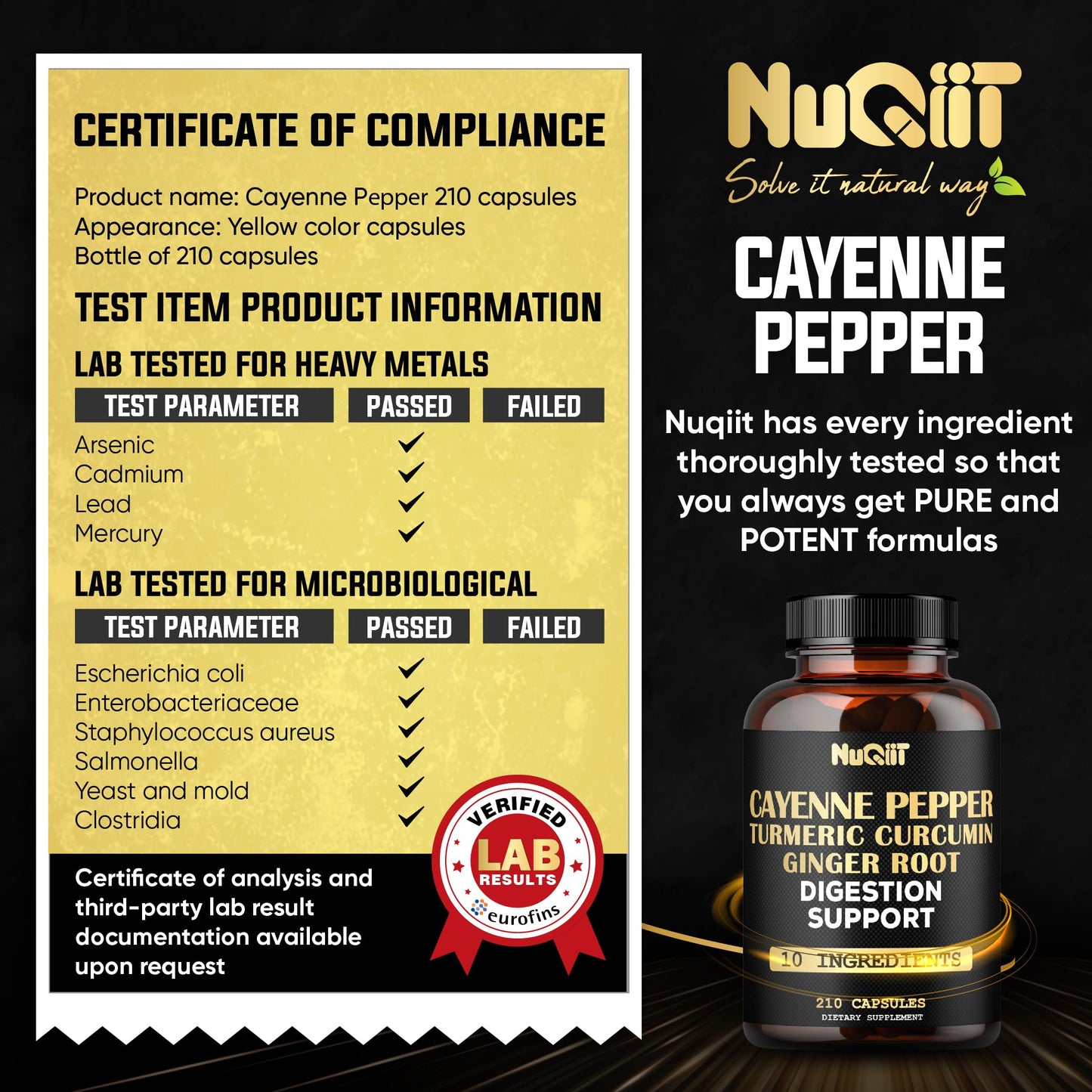 NUQIIT Cayenne Pepper Supplement with Turmeric Curcumin Root, Ginger Root, Ceylon Cinnamon Bark & More, 210 Capsules