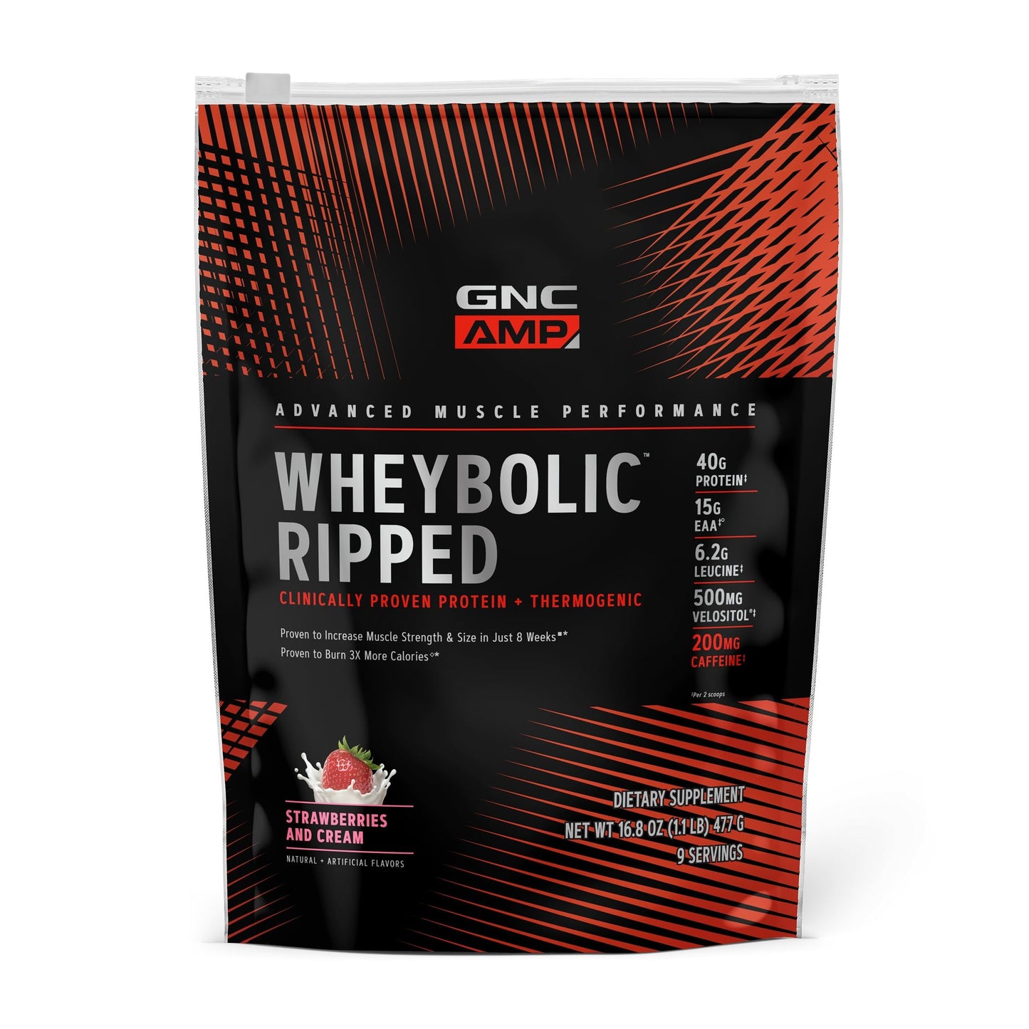 GNC AMP Wheybolic Ripped Protein Powder, Strawberries and Cream, 9 Servings