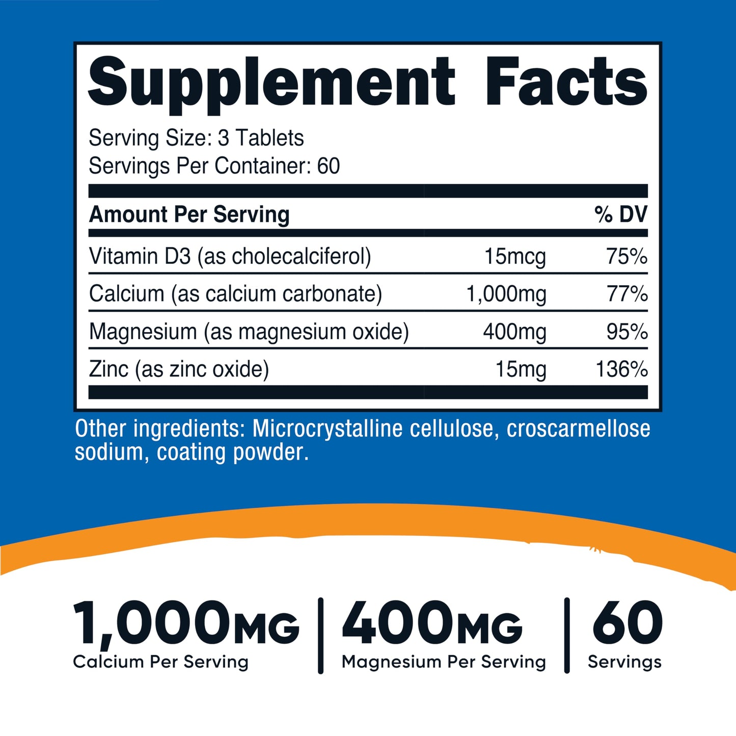 Nutricost Calcium, Magnesium & Zinc, 180 Tablets