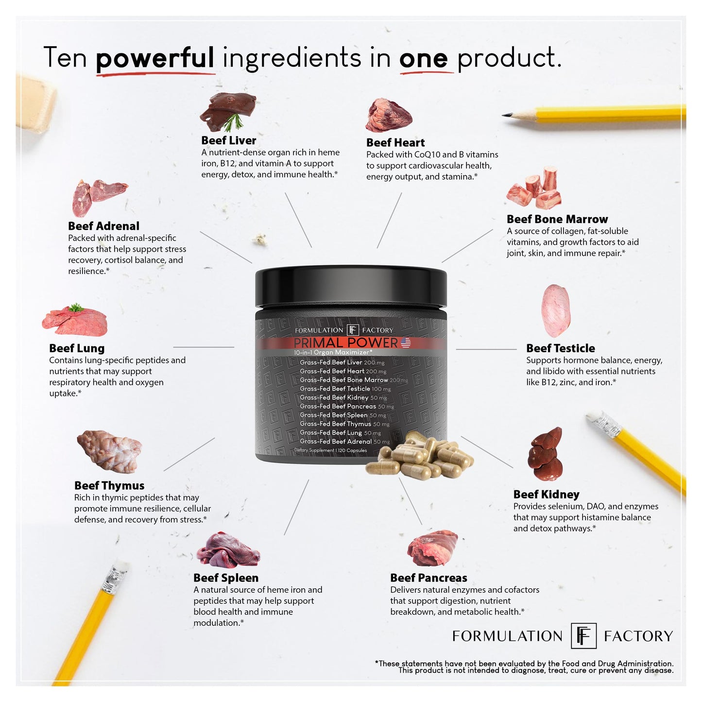 Formulation Factory Primal Power 10-in-1 Grass-Fed Organ Supplement Capsules 240